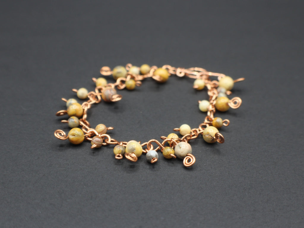 Handcrafted Crazy Lace Agate Bracelet in Pure Copper, 6.75"