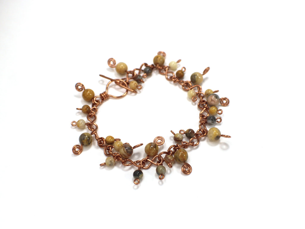 Handcrafted Crazy Lace Agate Bracelet in Pure Copper, 6.75"