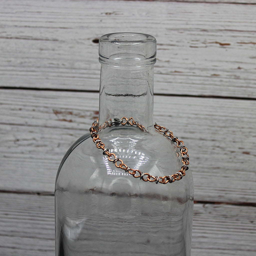 Handcrafted Copper Infinity Link Bracelet with Stainless Steel Accents, 7.00"