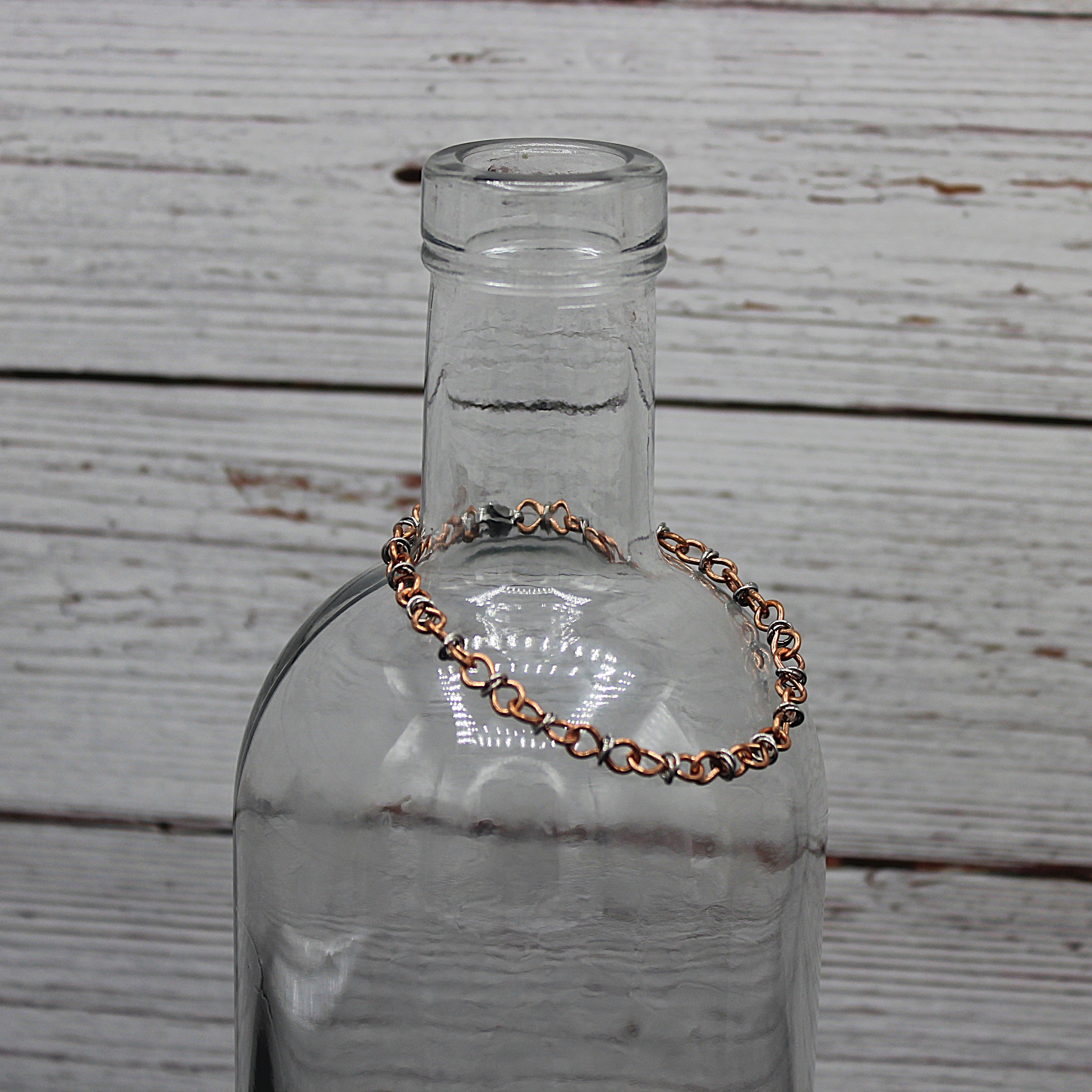 Handcrafted Copper Infinity Link Bracelet with Stainless Steel Accents, 7.00"
