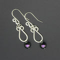 Handcrafted Hammered Silver Plated Copper Dangle Earrings with Purple Glass Pearls