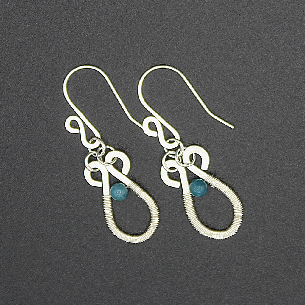 Handcrafted Hammered Silver Plated Copper Dangle Earrings with Blue Apatite Beads