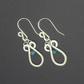 Handcrafted Hammered Silver Plated Copper Dangle Earrings with Blue Apatite Beads