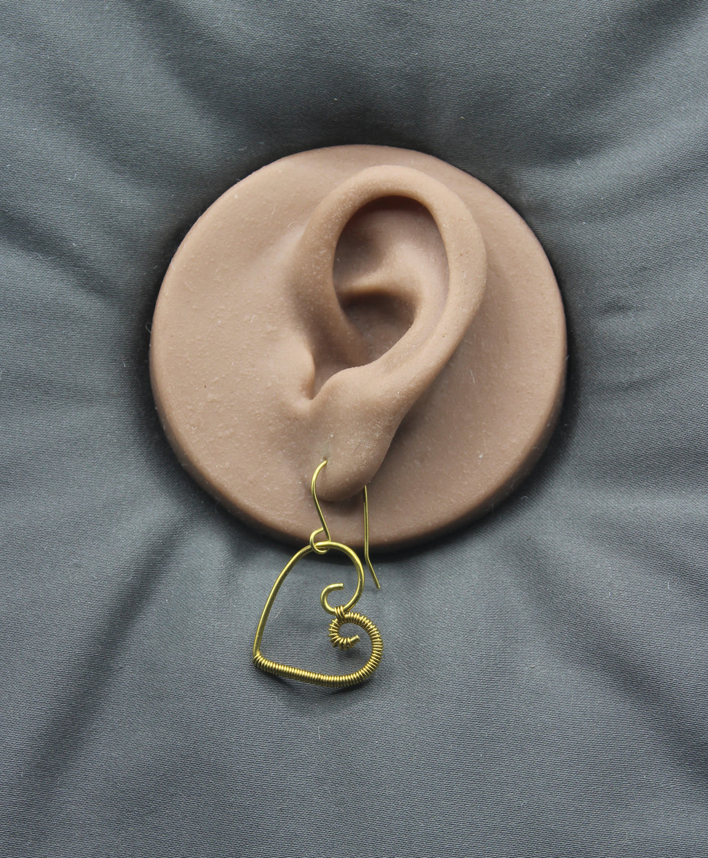 Handcrafted Brass Wire Heart Earrings with Fine Wire Wrapping
