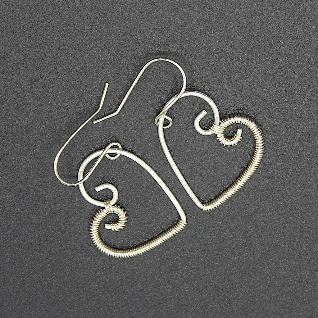 Handcrafted Silver Plated Copper Wire Heart Earrings with Fine Wire Wrapping