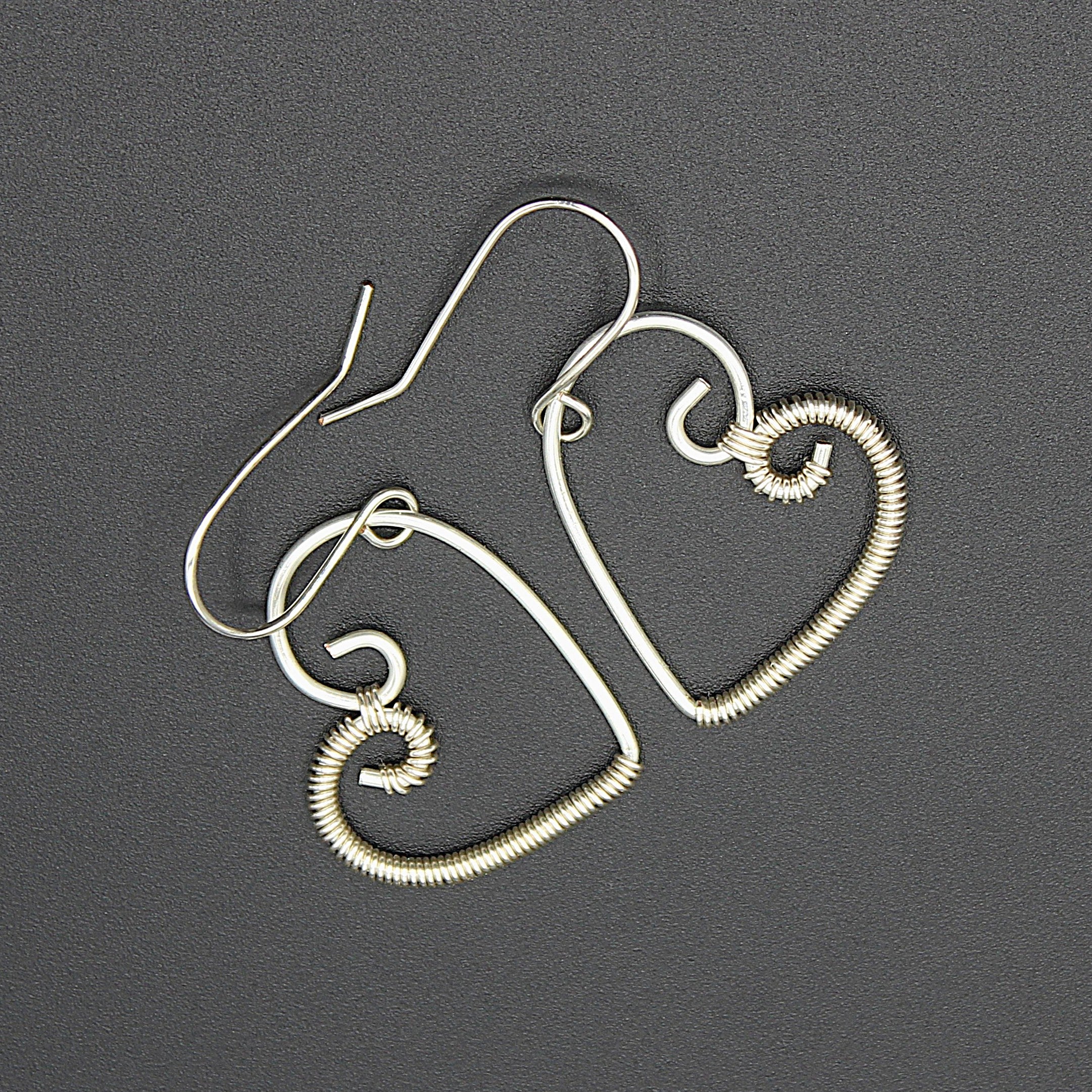 Handcrafted Silver Plated Copper Wire Heart Earrings with Fine Wire Wrapping