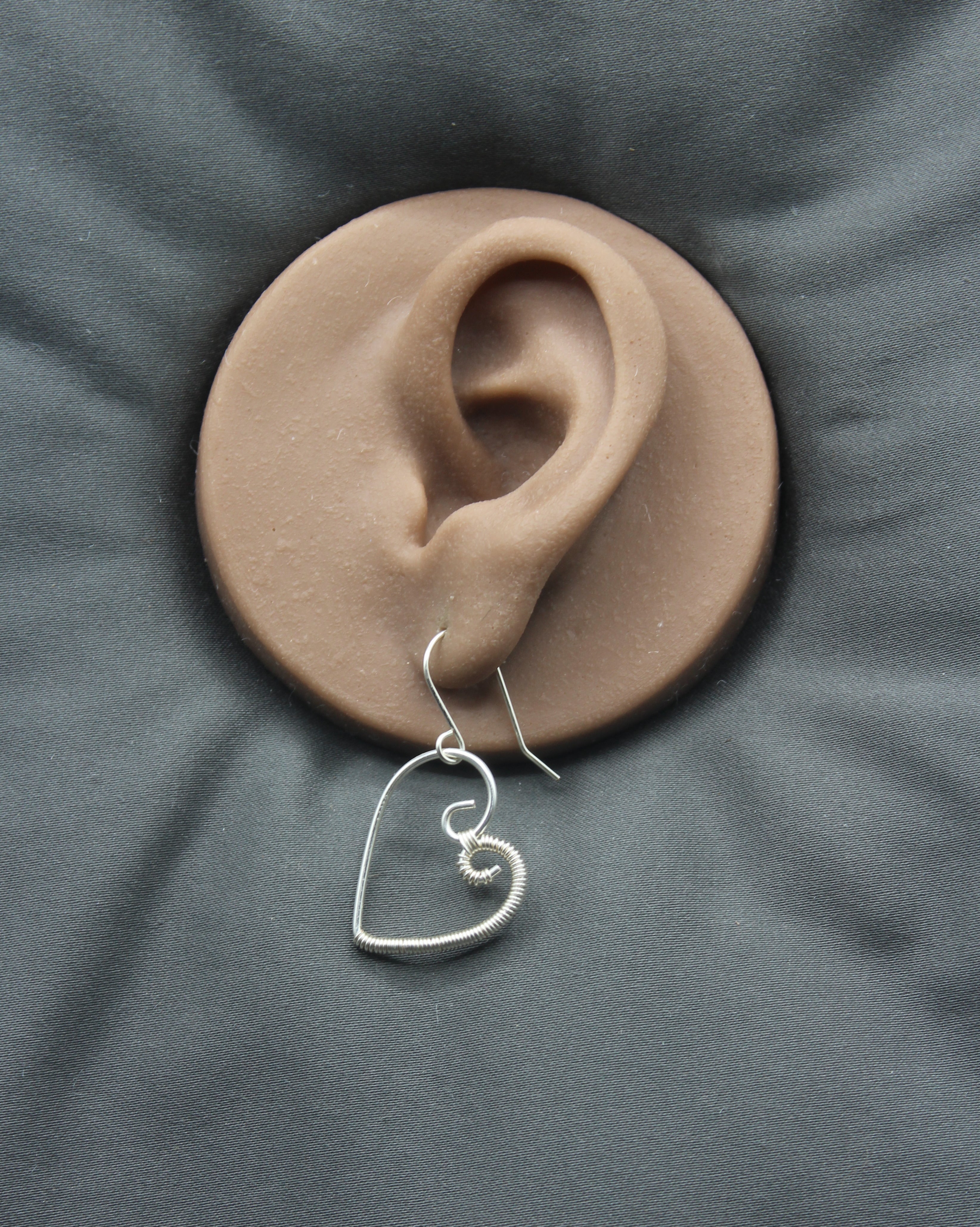 Handcrafted Silver Plated Copper Wire Heart Earrings with Fine Wire Wrapping