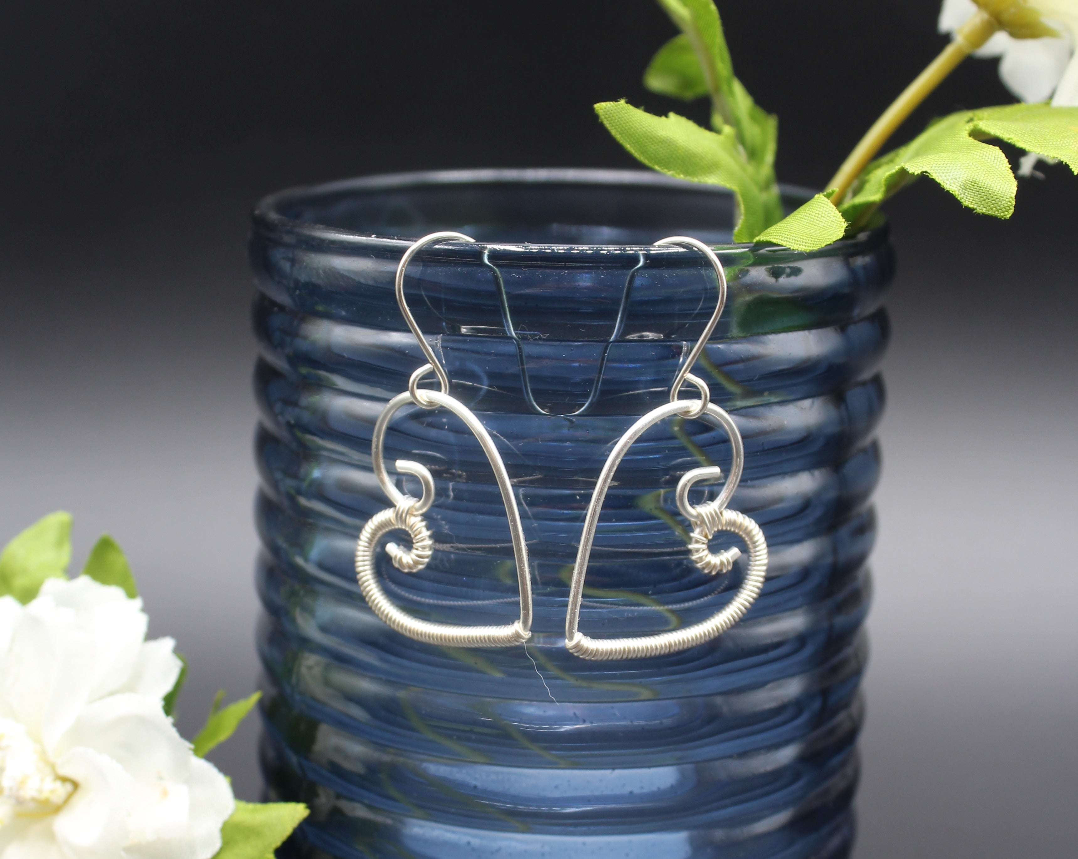 Handcrafted Silver Plated Copper Wire Heart Earrings with Fine Wire Wrapping