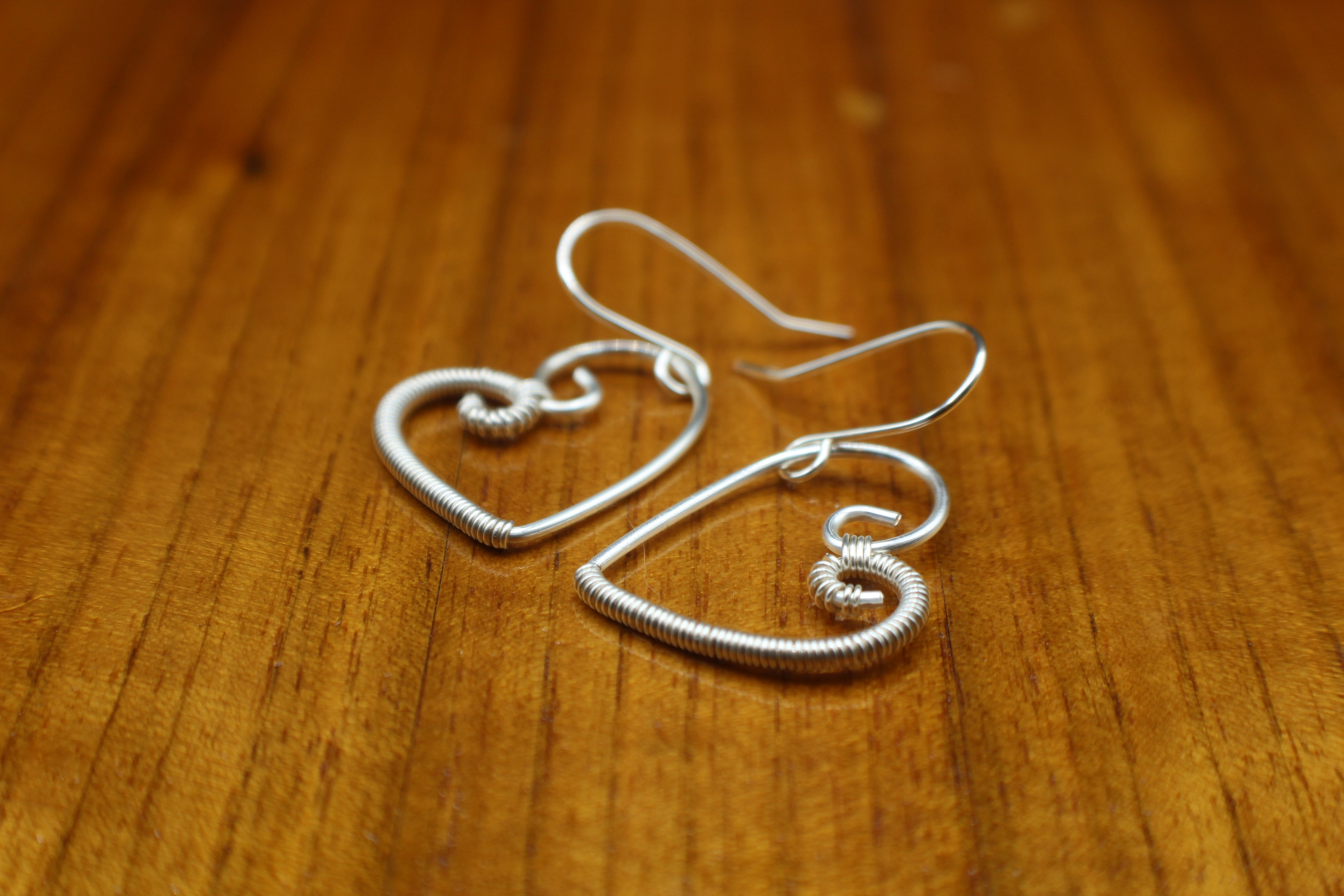 Handcrafted Silver Plated Copper Wire Heart Earrings with Fine Wire Wrapping