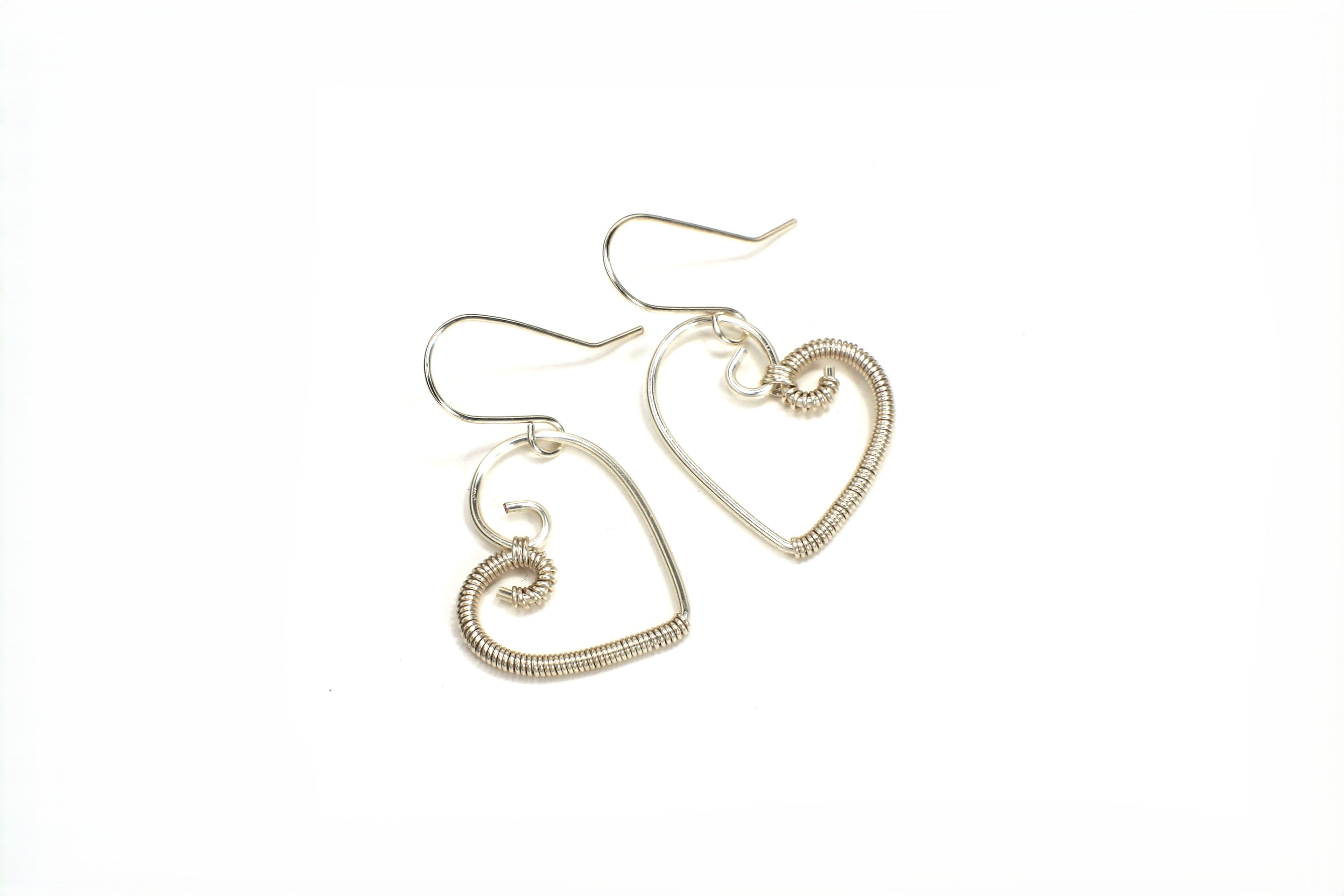 Handcrafted Silver Plated Copper Wire Heart Earrings with Fine Wire Wrapping