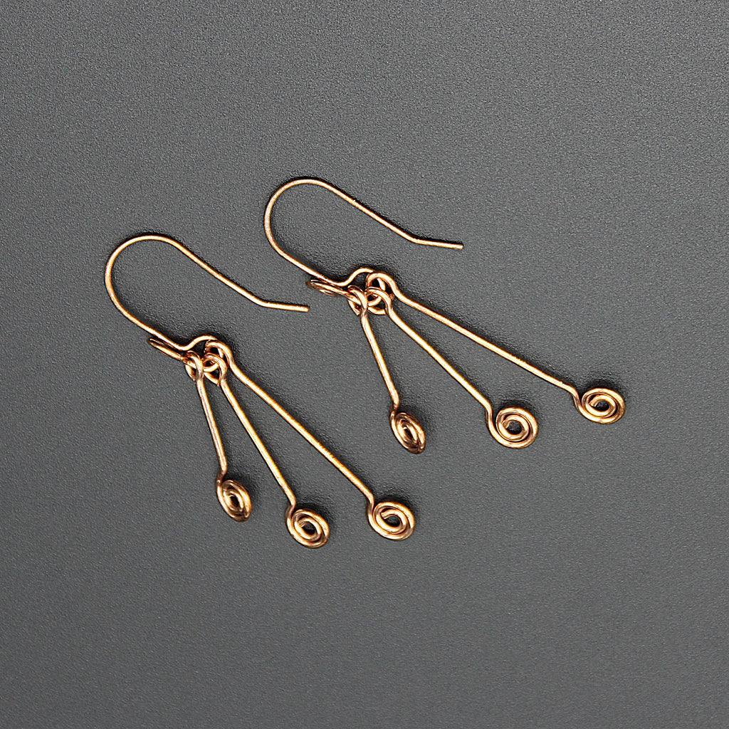 Handcrafted Triple Spiral Dangle Earrings in Copper