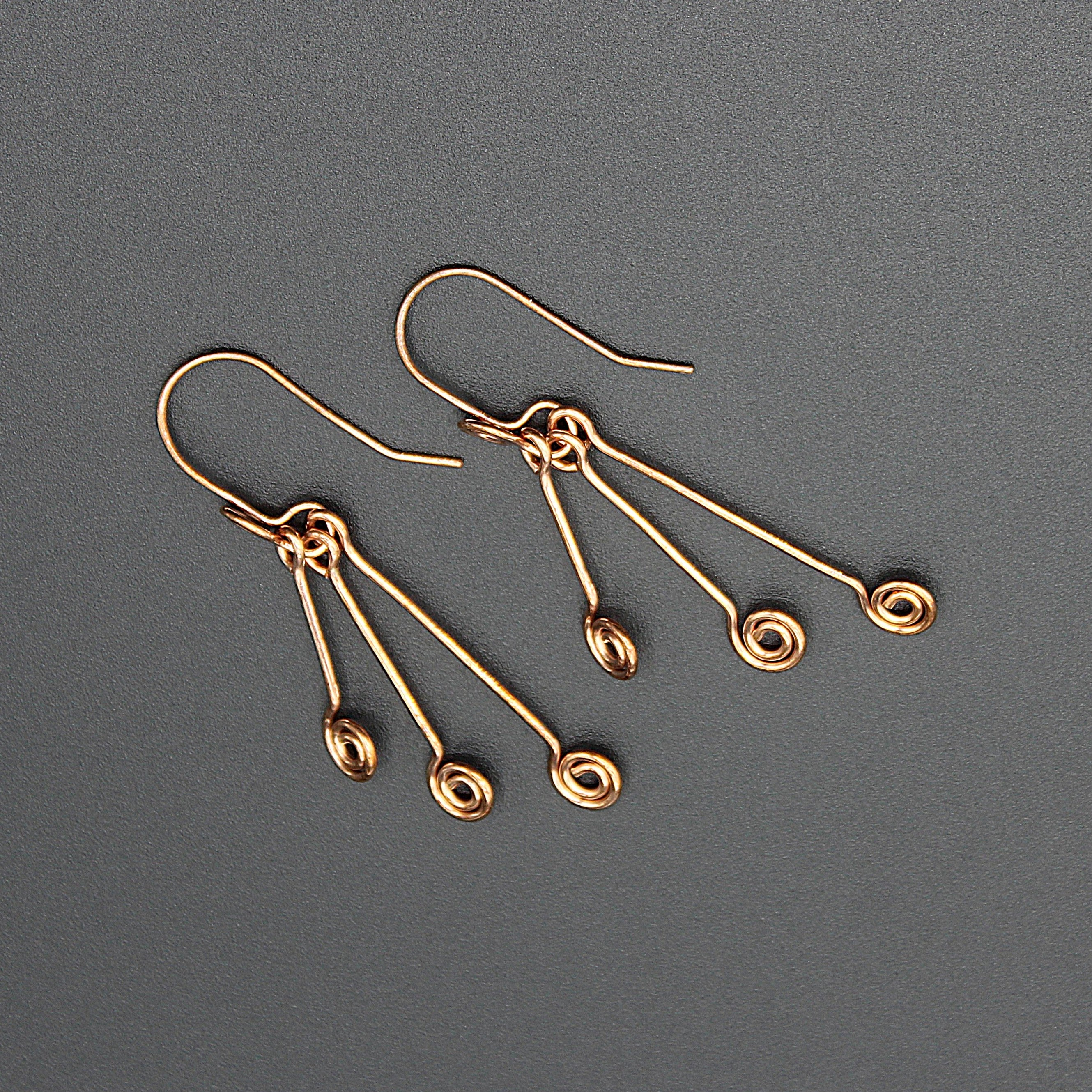 Handcrafted Triple Spiral Dangle Earrings in Copper