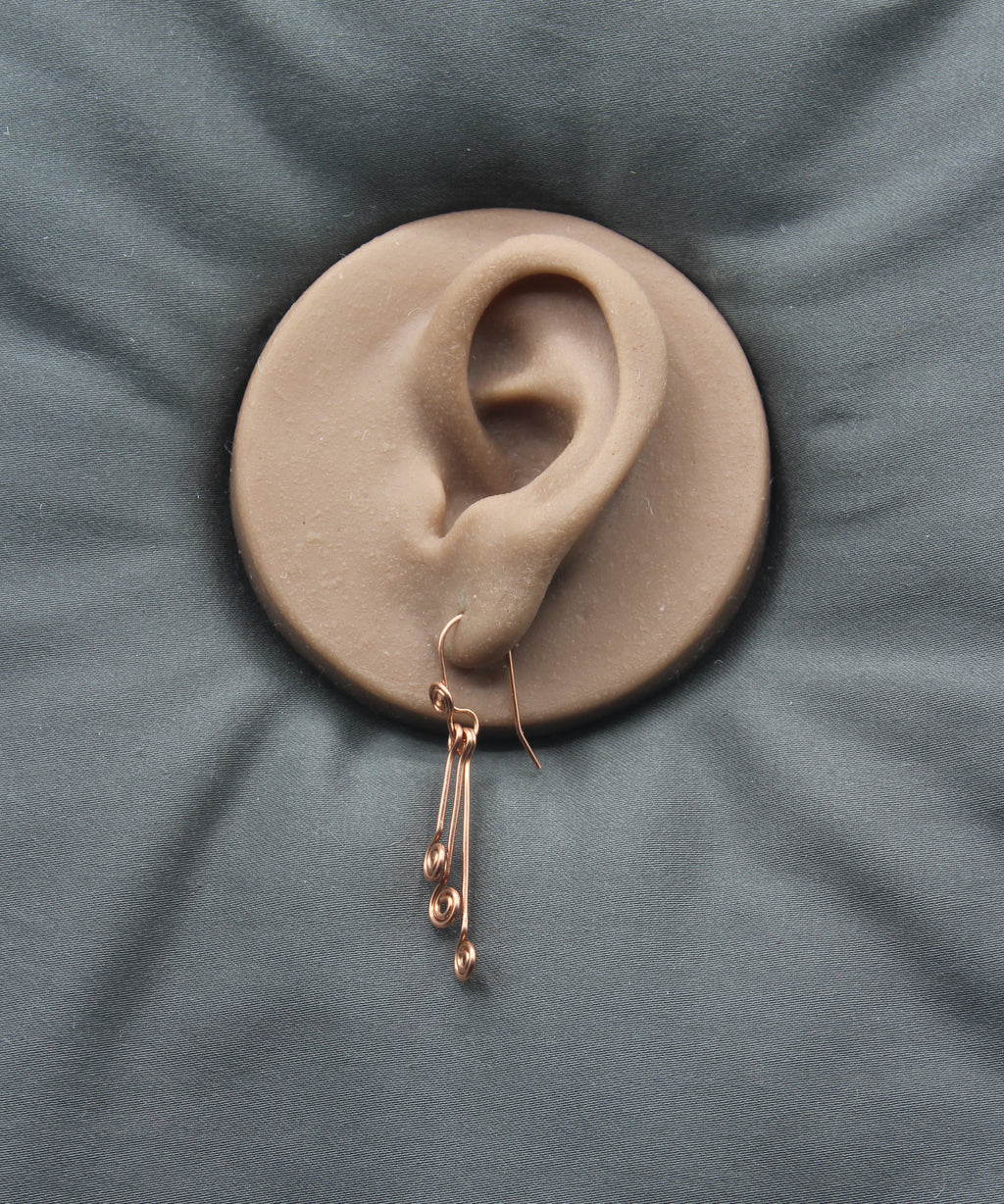 Handcrafted Triple Spiral Dangle Earrings in Copper