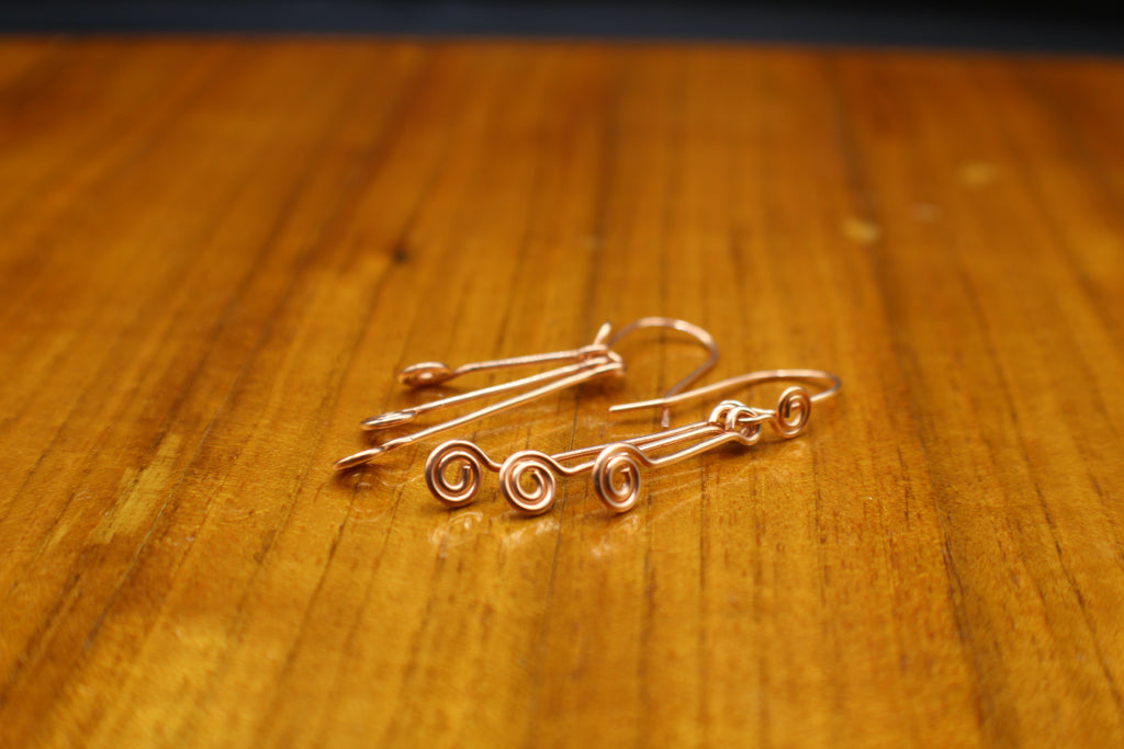 Handcrafted Triple Spiral Dangle Earrings in Copper