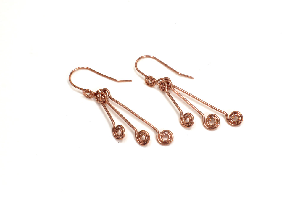 Handcrafted Triple Spiral Dangle Earrings in Copper