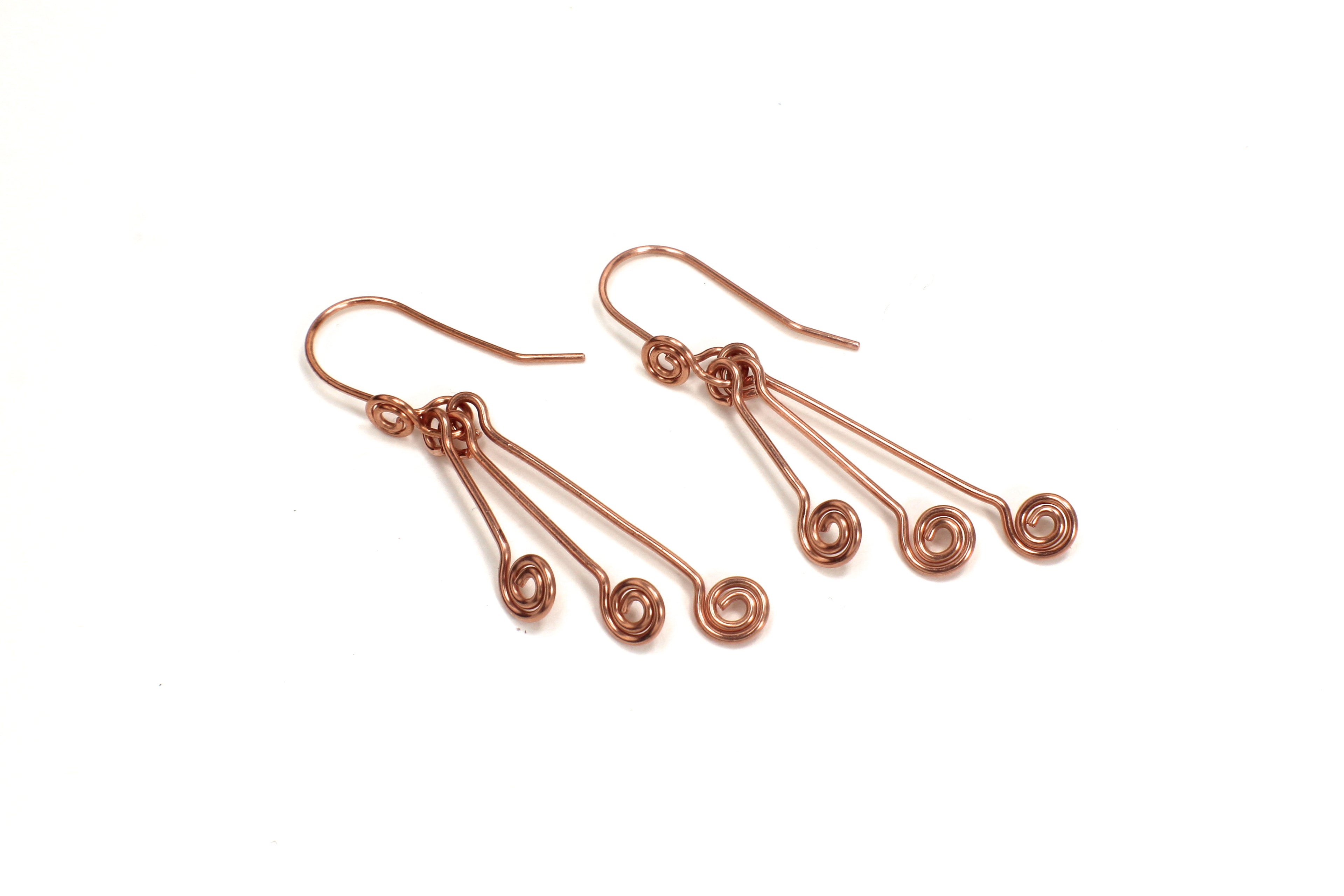 Handcrafted Triple Spiral Dangle Earrings in Copper