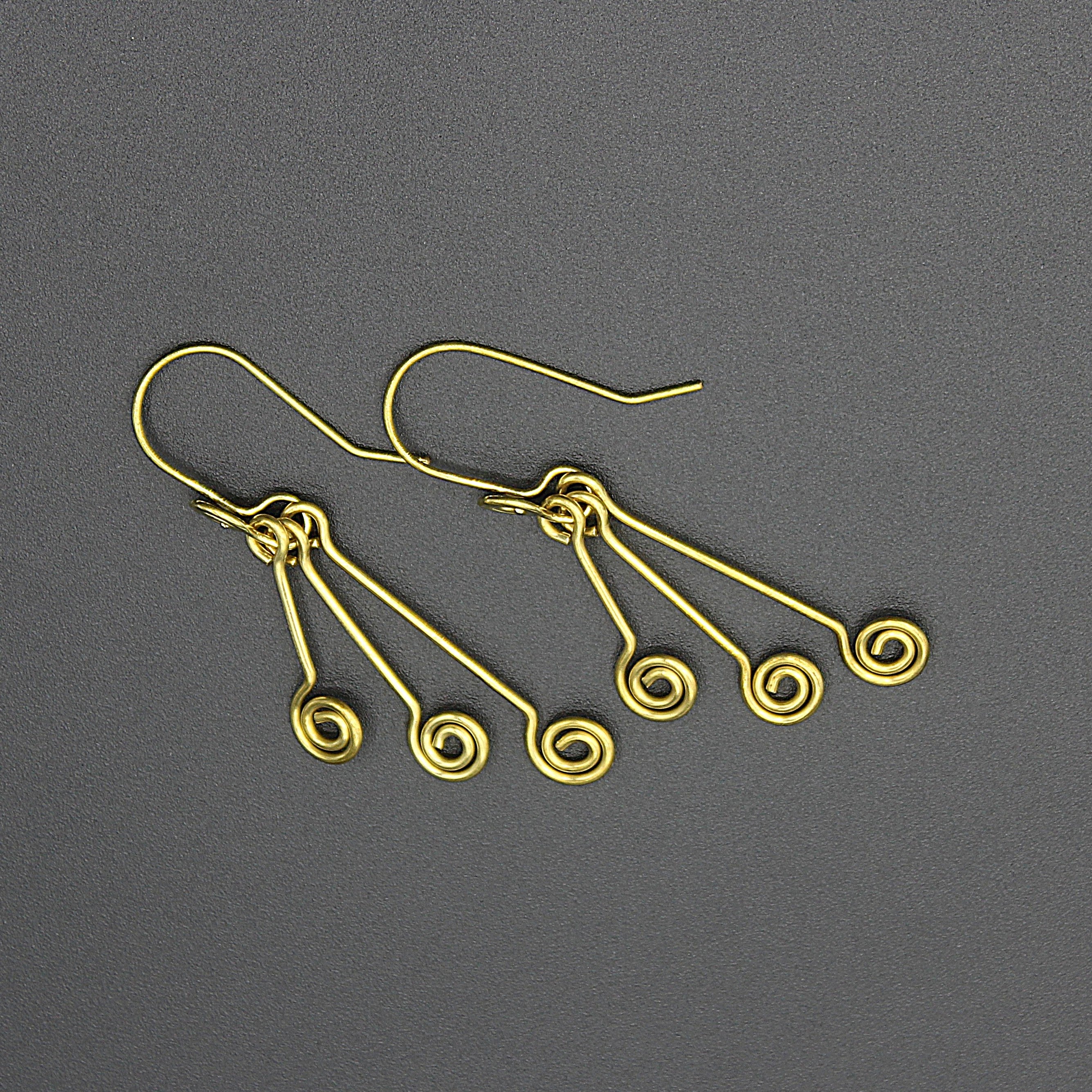 Handcrafted Triple Spiral Dangle Earrings in Brass
