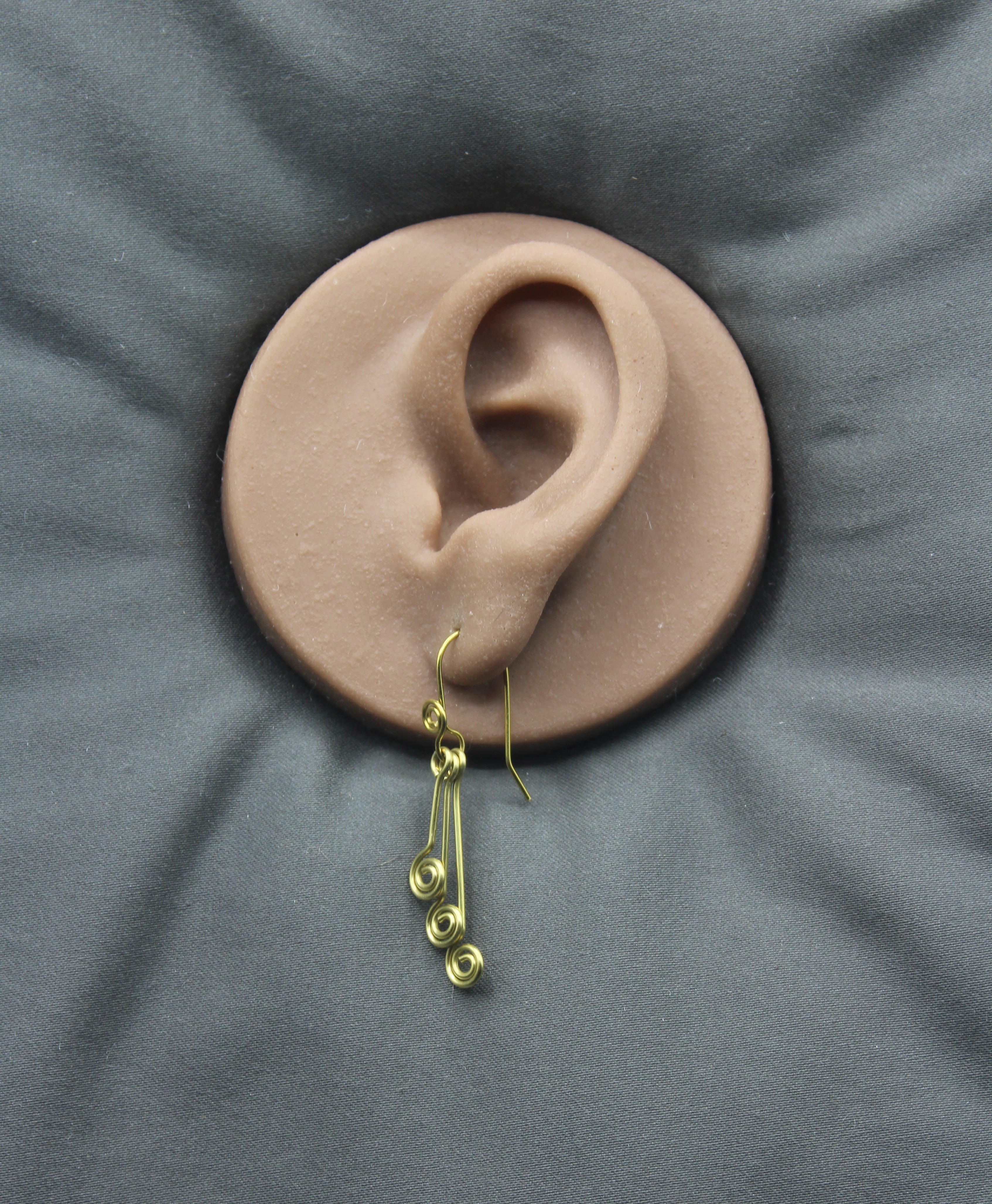 Handcrafted Triple Spiral Dangle Earrings in Brass