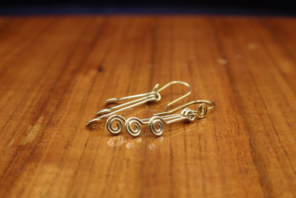Handcrafted Triple Spiral Dangle Earrings in Brass