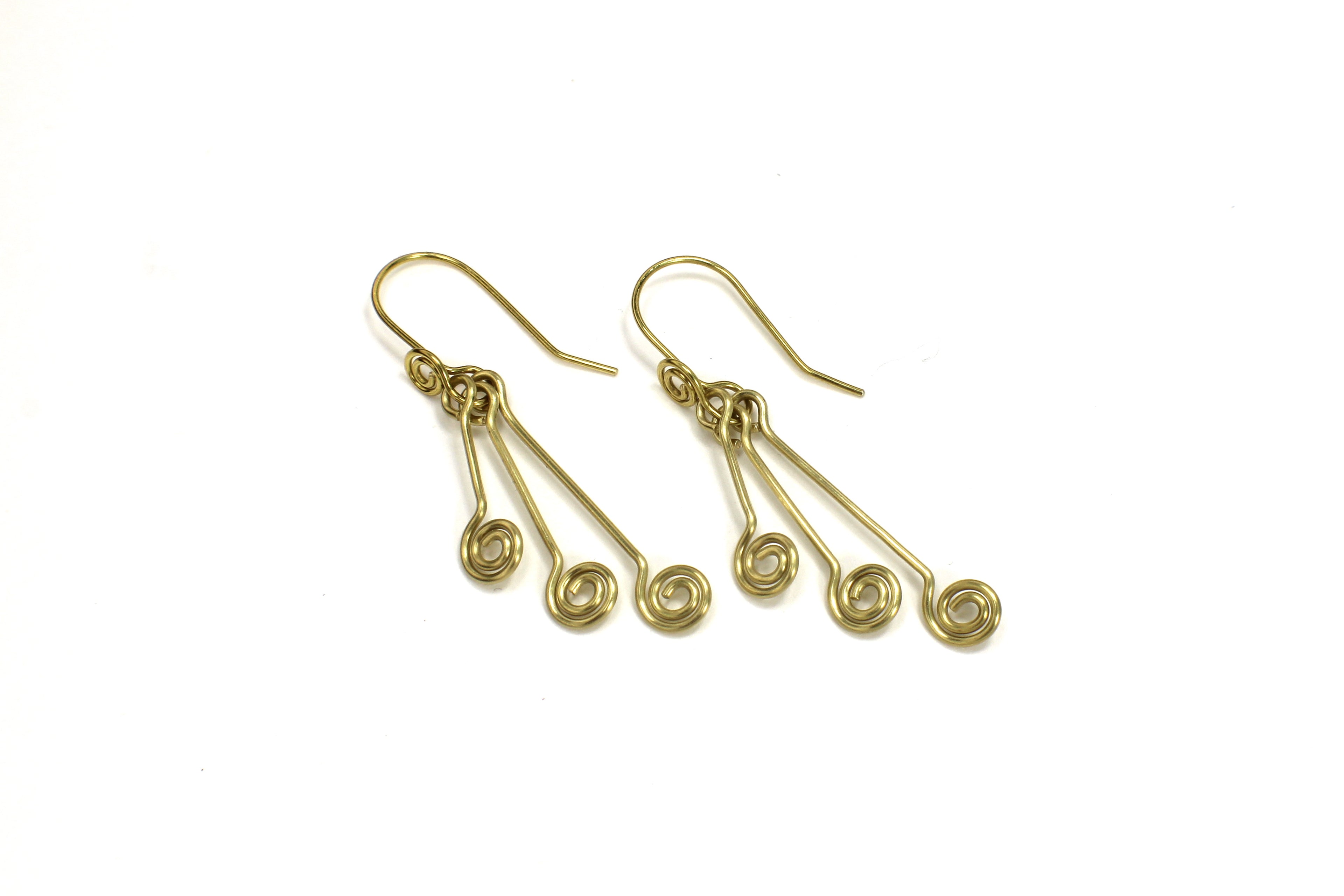 Handcrafted Triple Spiral Dangle Earrings in Brass