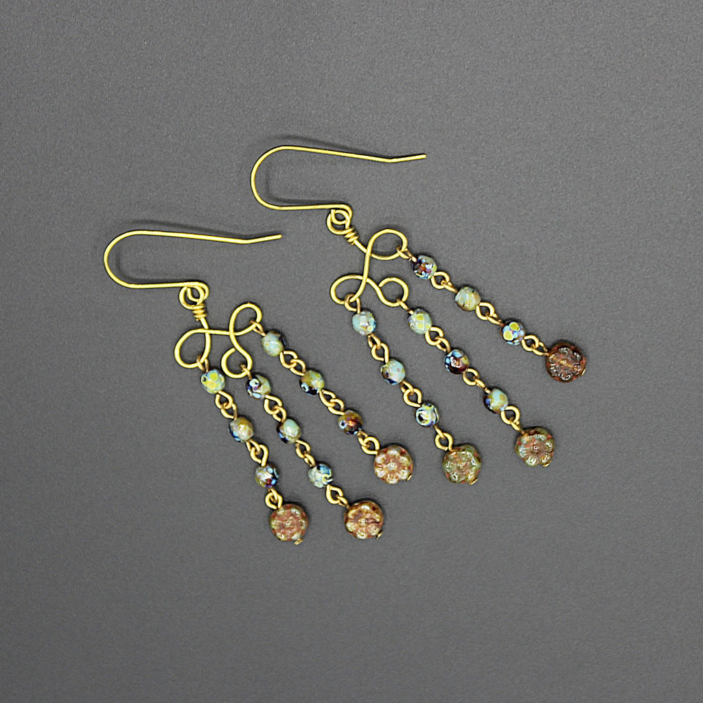 Handcrafted Brass Chandelier Earrings with Czech Glass Beads
