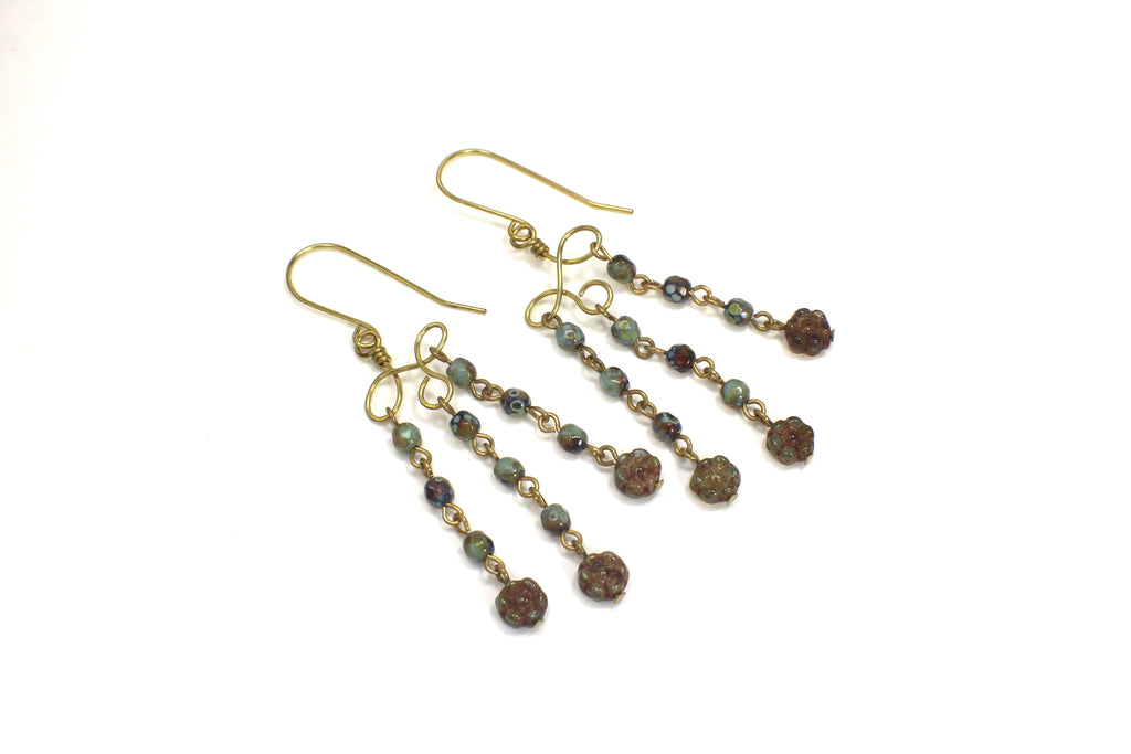 Handcrafted Brass Chandelier Earrings with Czech Glass Beads