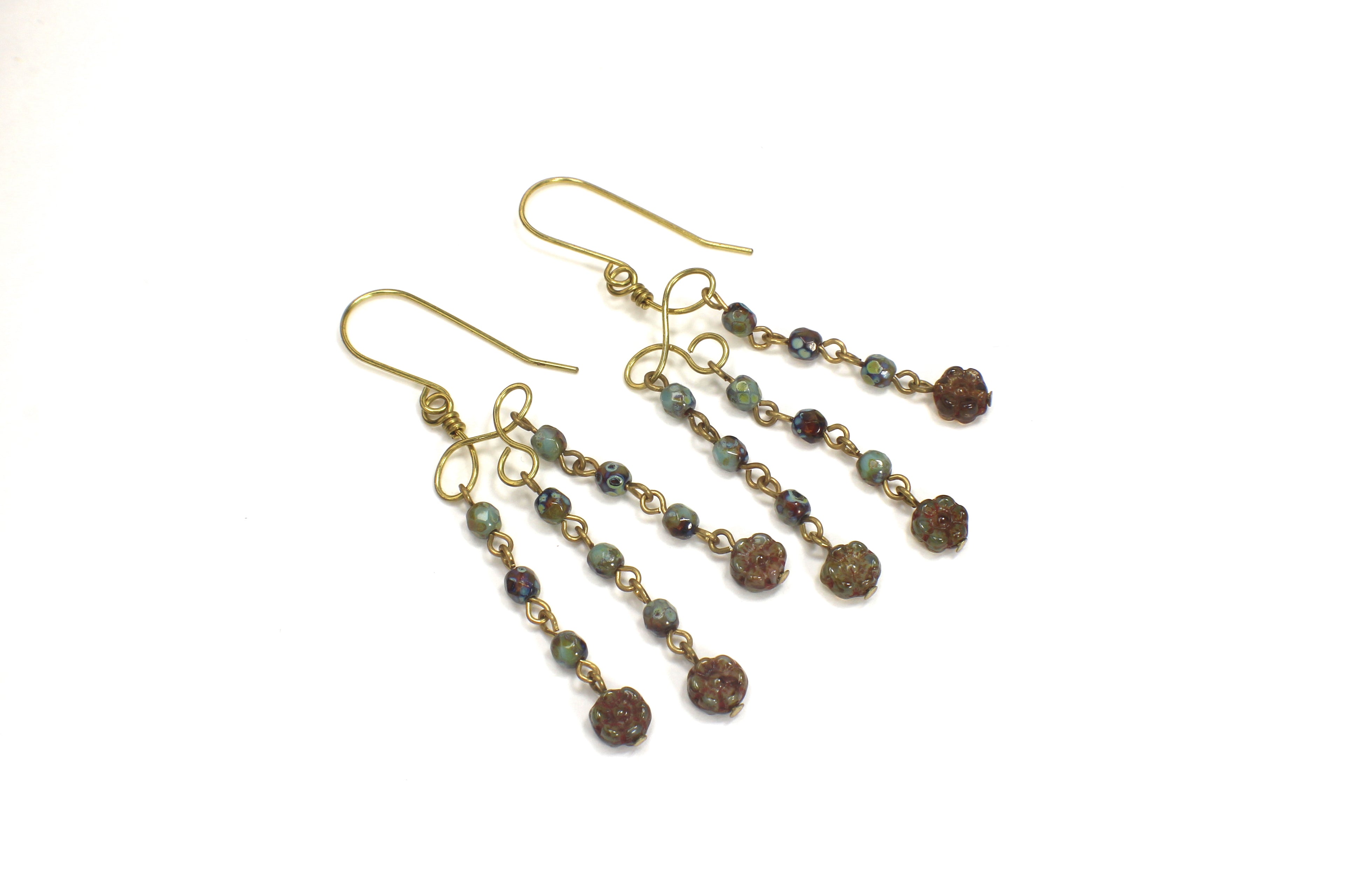 Handcrafted Brass Chandelier Earrings with Czech Glass Beads