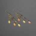 Handcrafted Brass Dangle Earrings with Metallic Czech Glass Leaf Beads