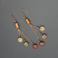 Handcrafted Copper Chain Dangle Earrings with Jasper Beads, 2.75"
