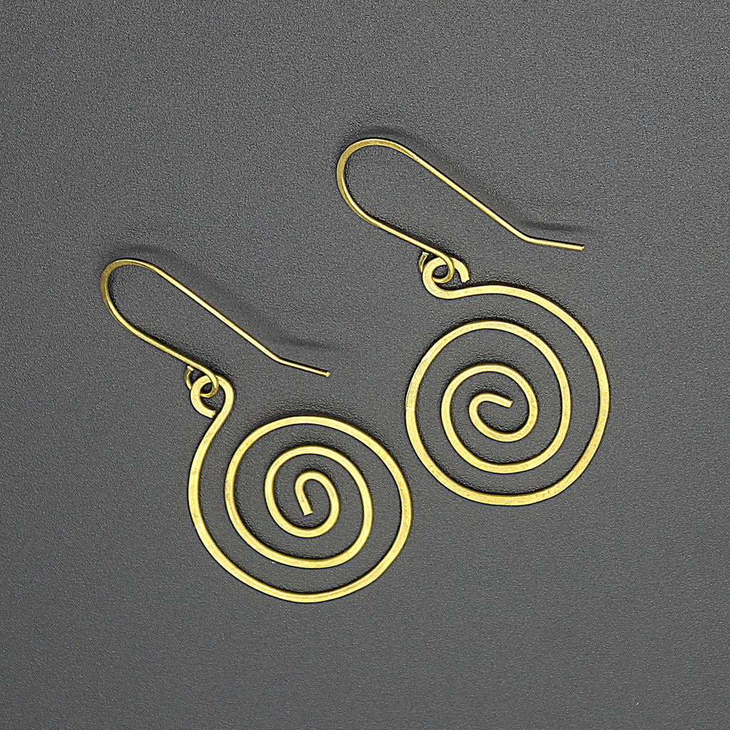 Handcrafted Hammered Brass Spiral Dangle Earrings