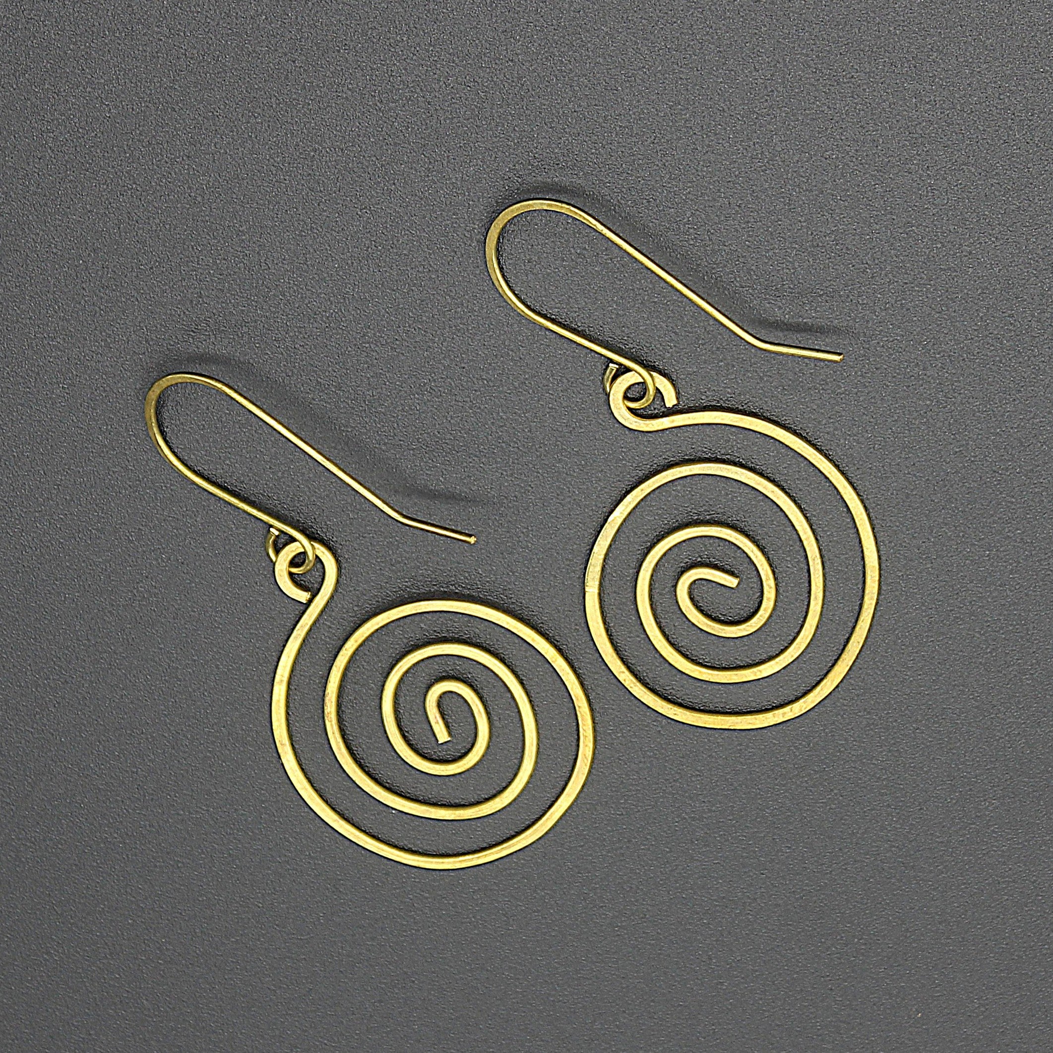 Handcrafted Hammered Brass Spiral Dangle Earrings