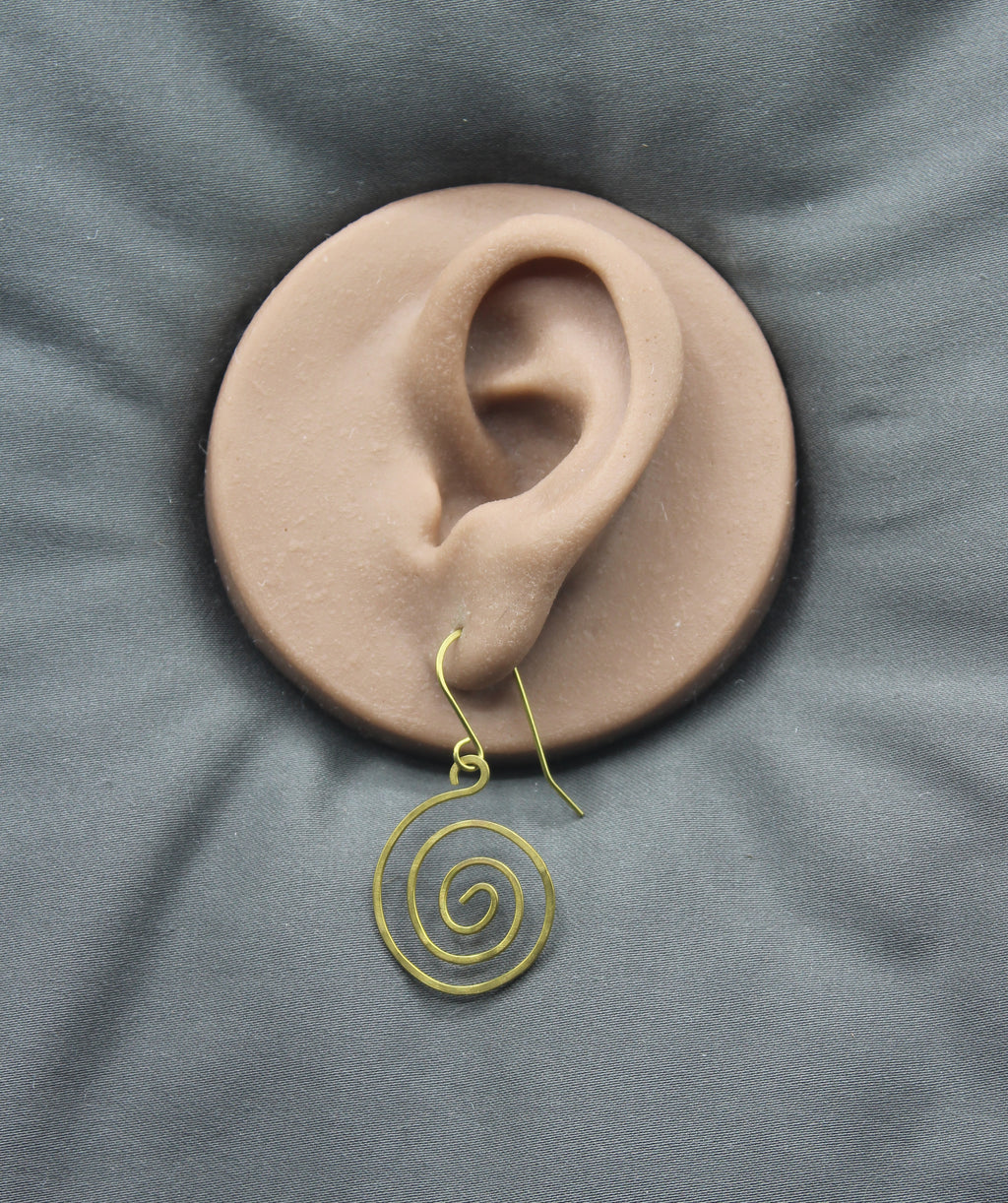 Handcrafted Hammered Brass Spiral Dangle Earrings