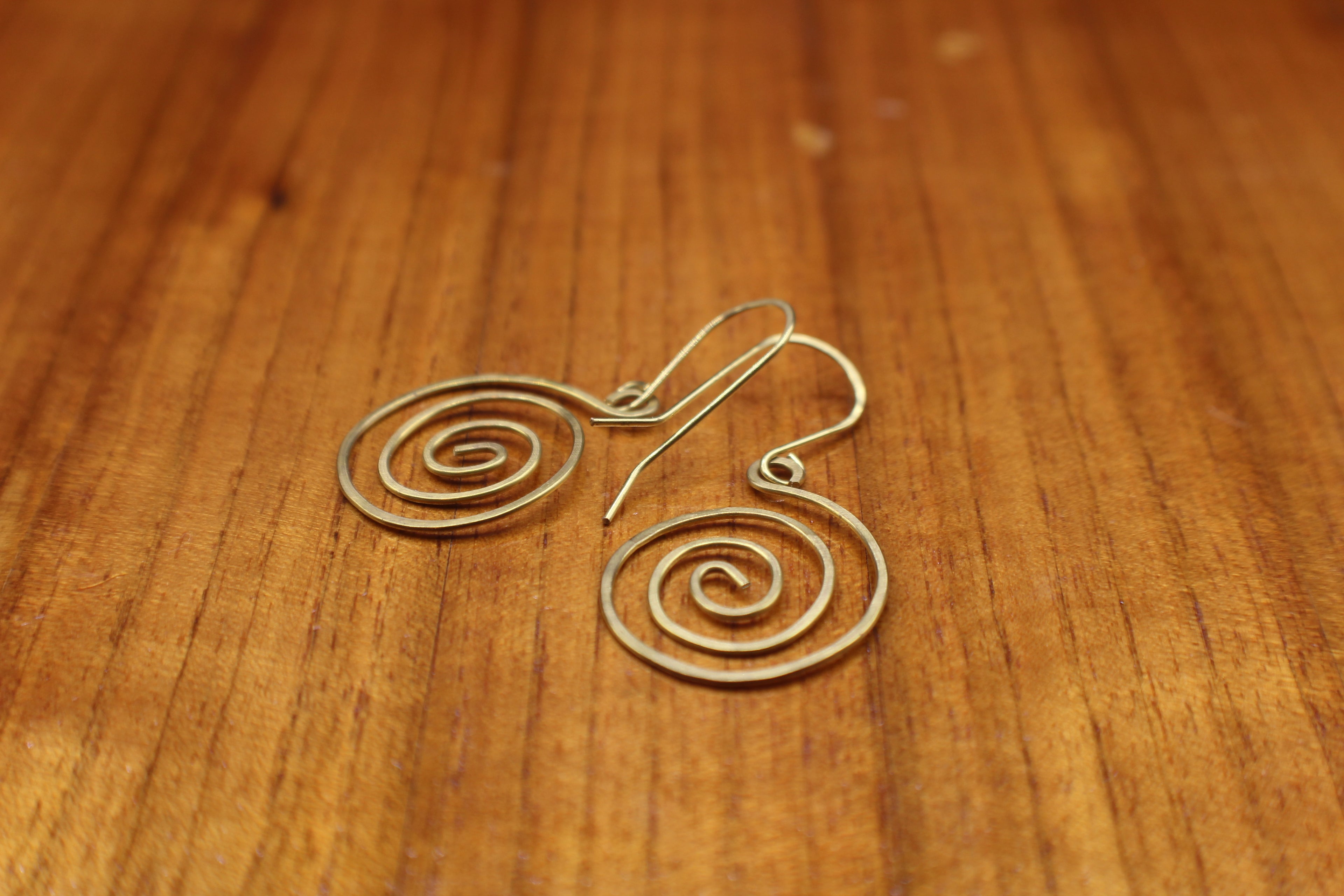 Handcrafted Hammered Brass Spiral Dangle Earrings