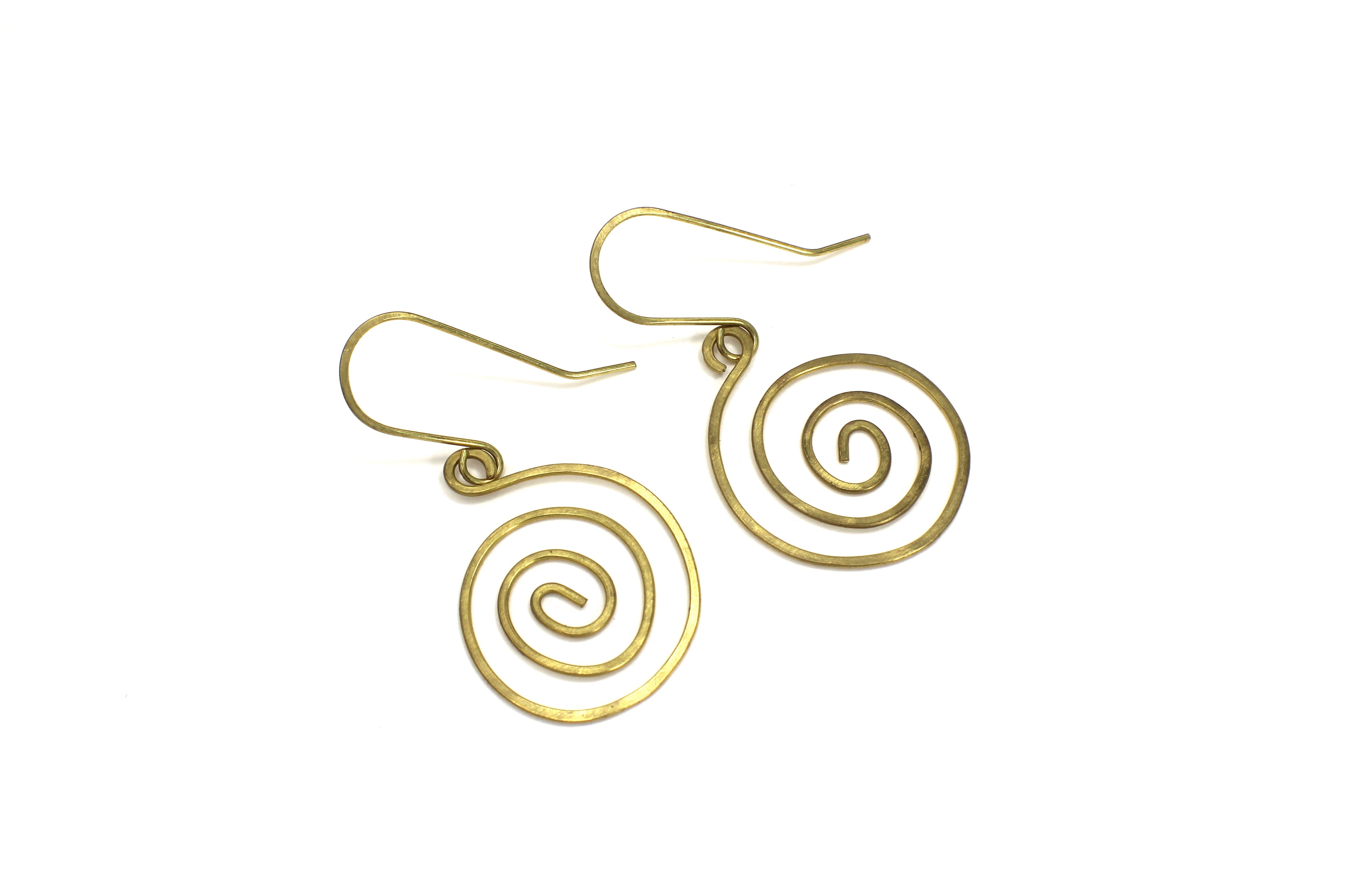 Handcrafted Hammered Brass Spiral Dangle Earrings