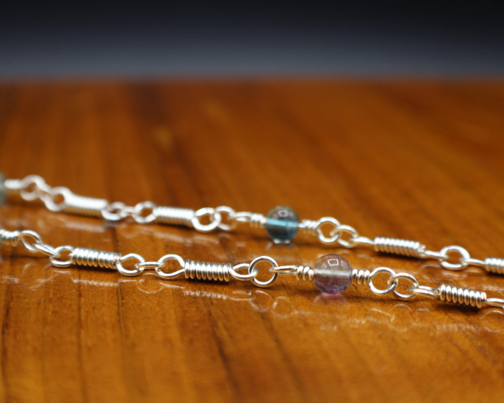 Handcrafted Rainbow Fluorite Front Toggle Necklace in Silver Plated Copper