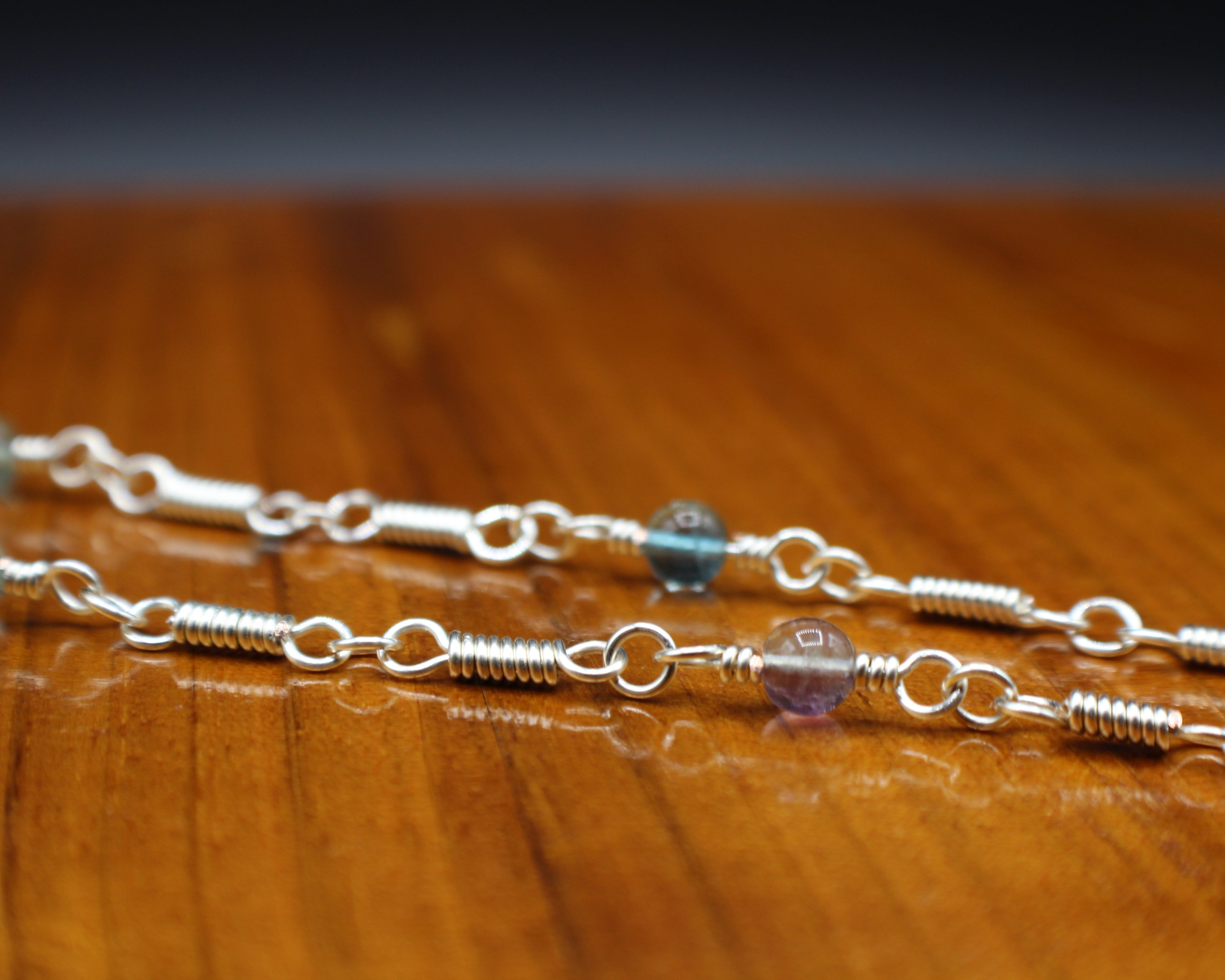 Handcrafted Rainbow Fluorite Front Toggle Necklace in Silver Plated Copper