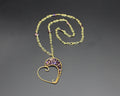 Handcrafted Wire Wrapped Heart Necklace in Brass with Purple Glass Beads, 22"
