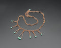 Handcrafted Copper Necklace with Aqua Glass Bead Drops, Adjustable 18"–21"
