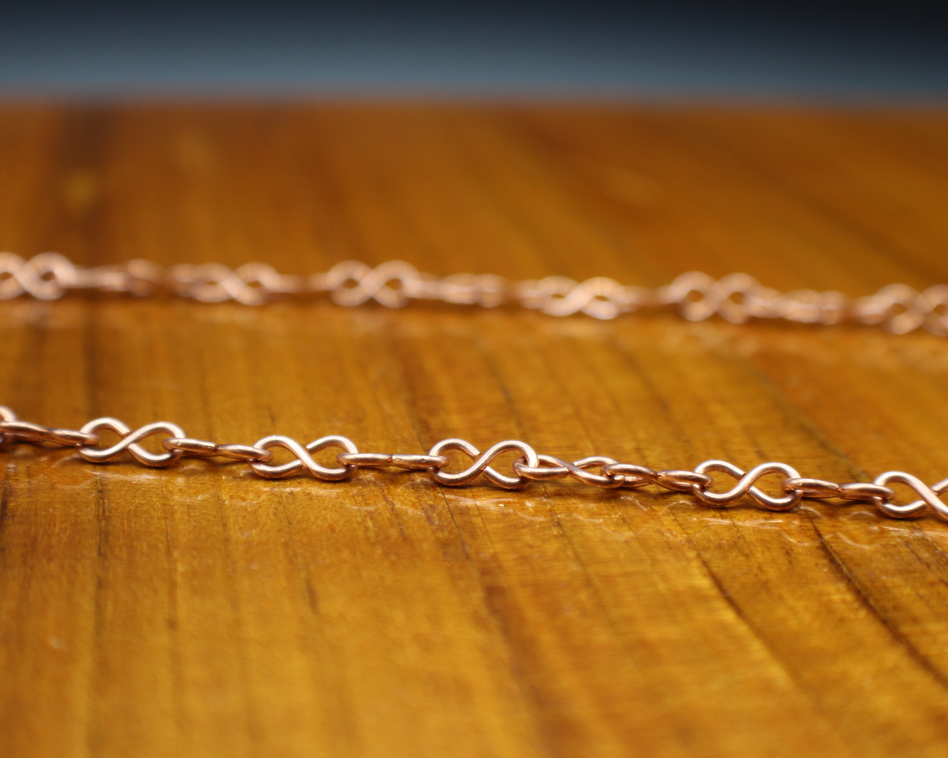Handcrafted Copper Necklace with Aqua Glass Bead Drops, Adjustable 18"–21"
