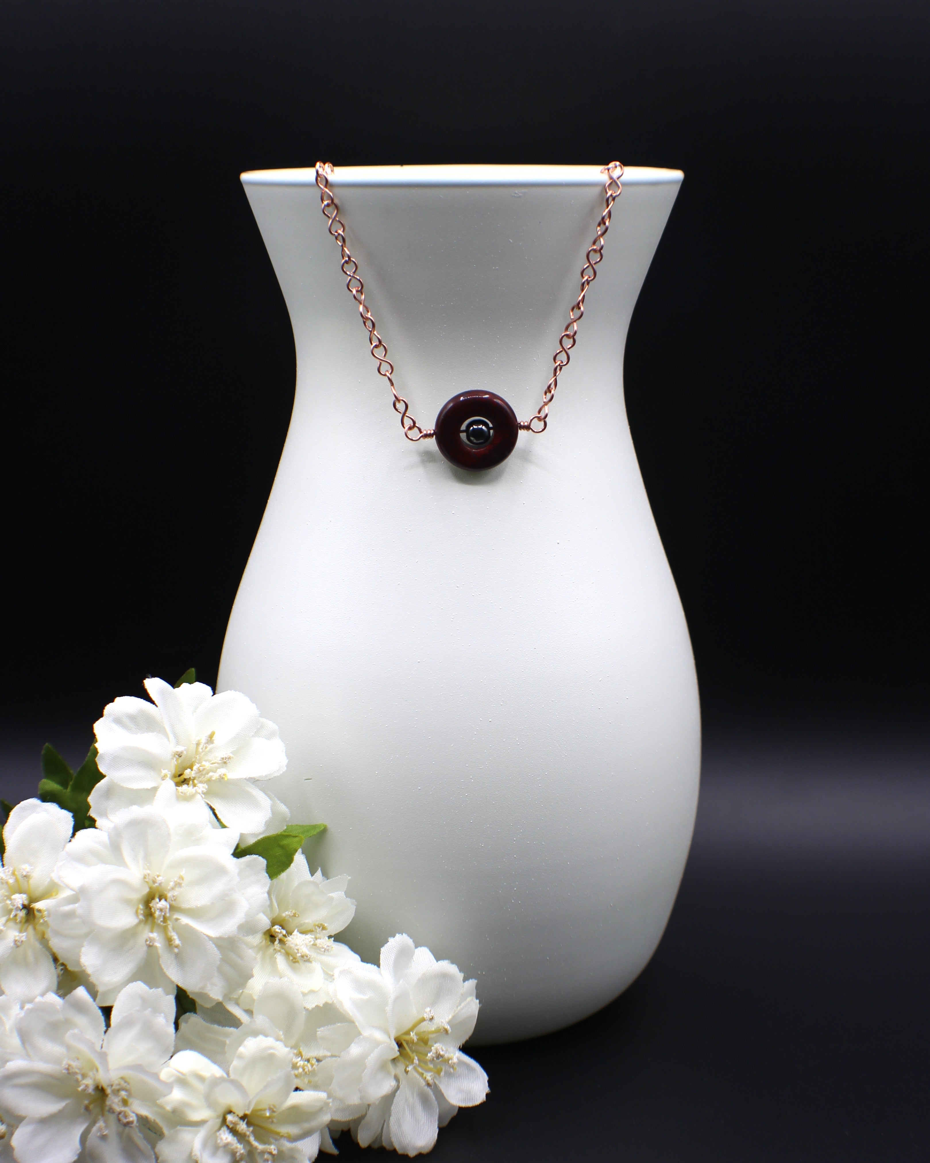 Handcrafted Red Jasper and Hematite Necklace with Copper Infinity Link Chain, 18"