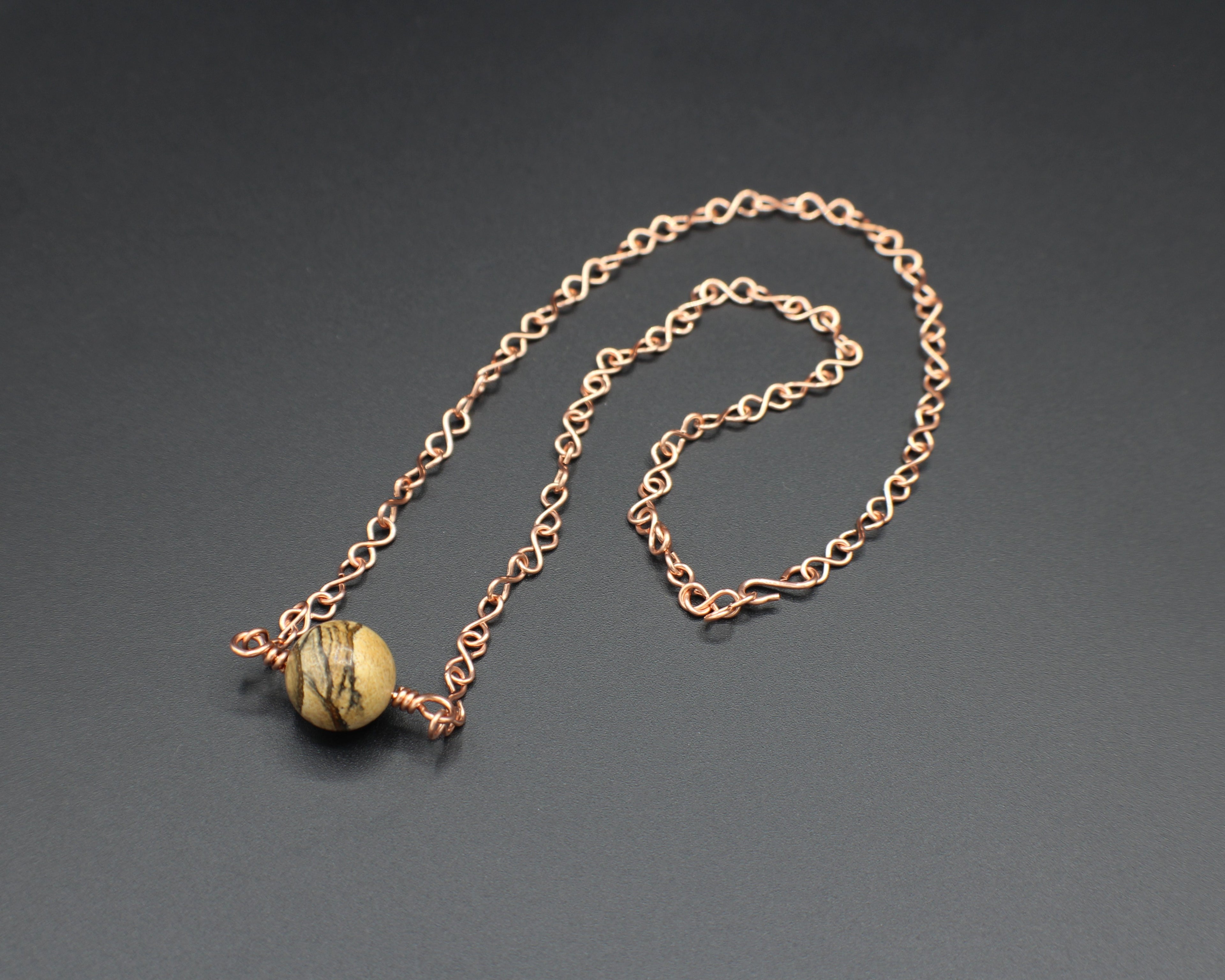 Handcrafted Picture Jasper Necklace with Copper Infinity Link Chain, 18"
