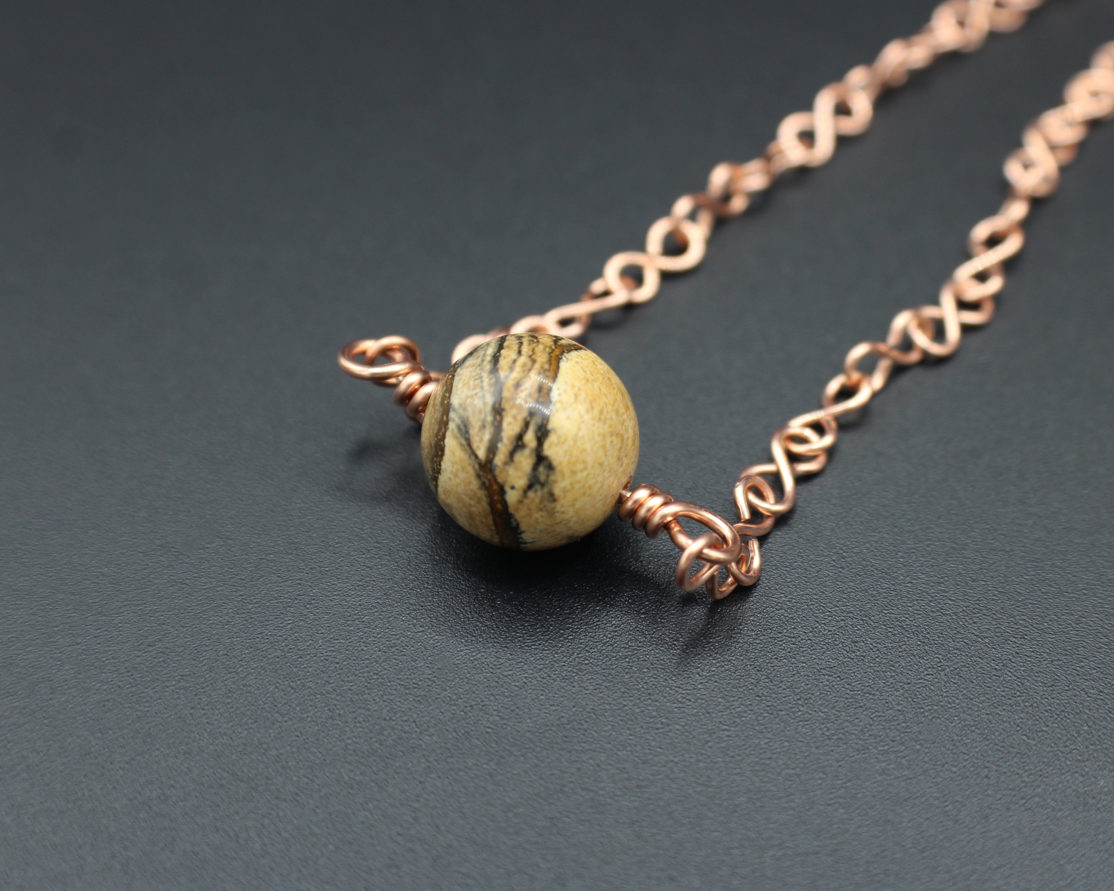Handcrafted Picture Jasper Necklace with Copper Infinity Link Chain, 18"