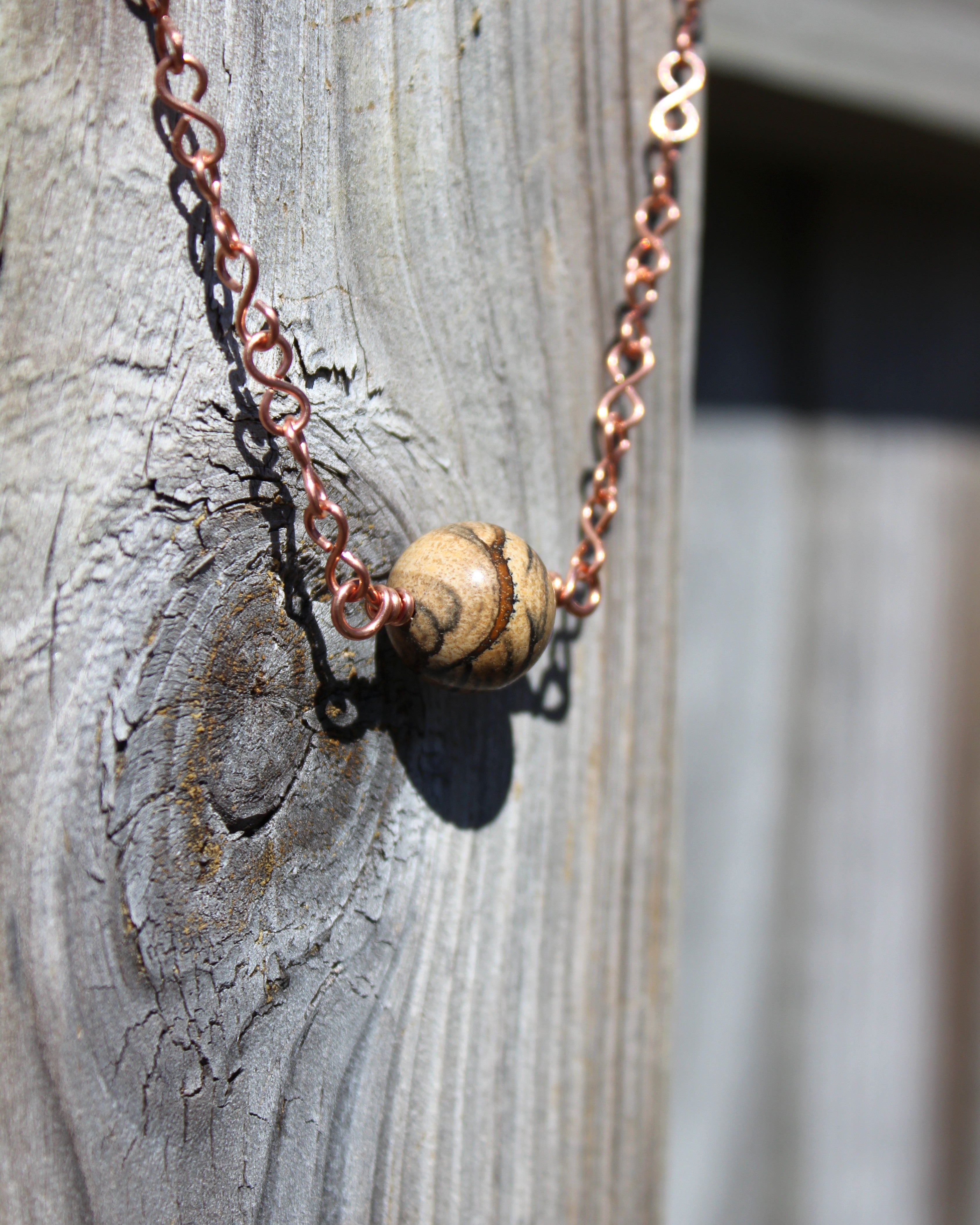 Handcrafted Picture Jasper Necklace with Copper Infinity Link Chain, 18"