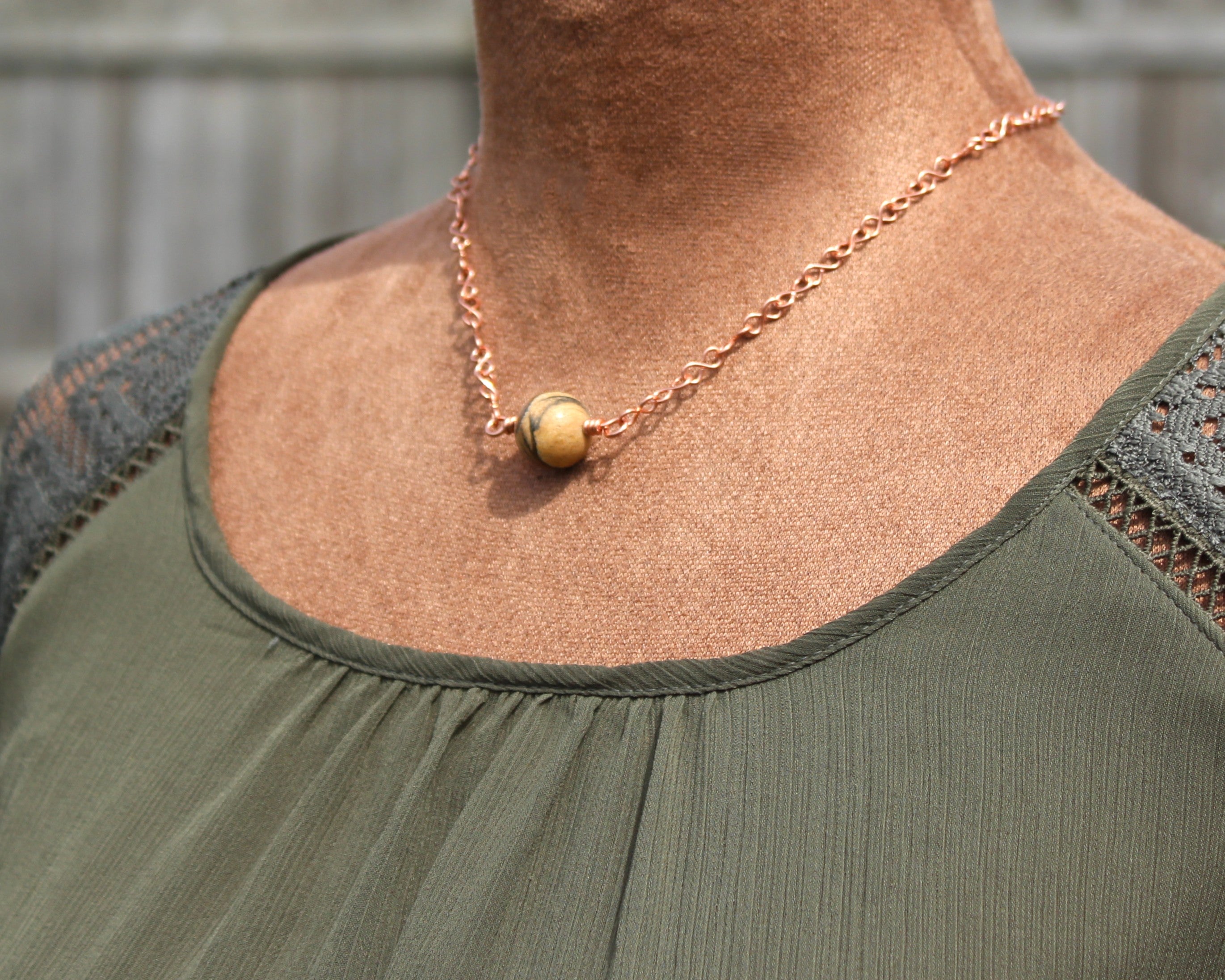 Handcrafted Picture Jasper Necklace with Copper Infinity Link Chain, 18"