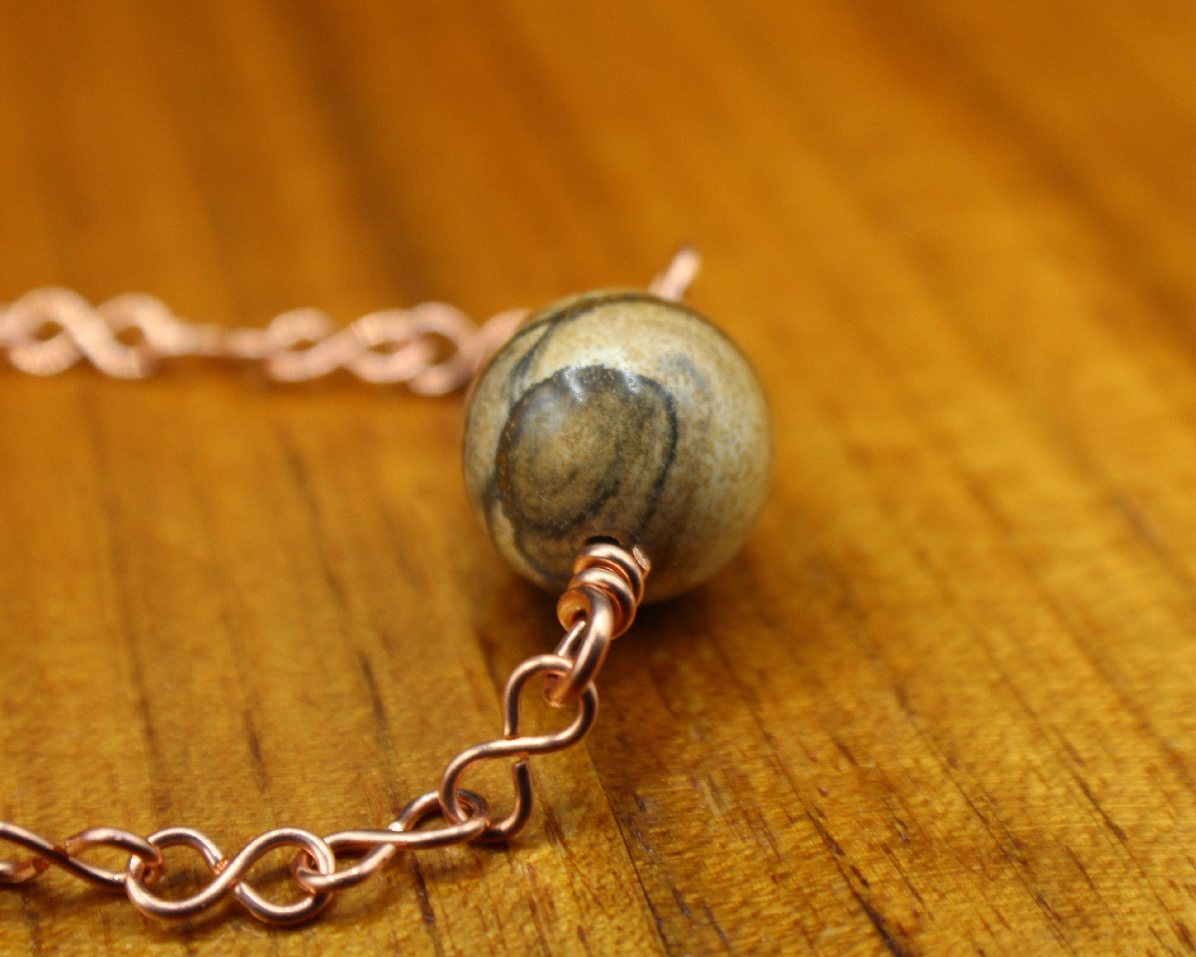 Handcrafted Picture Jasper Necklace with Copper Infinity Link Chain, 18"