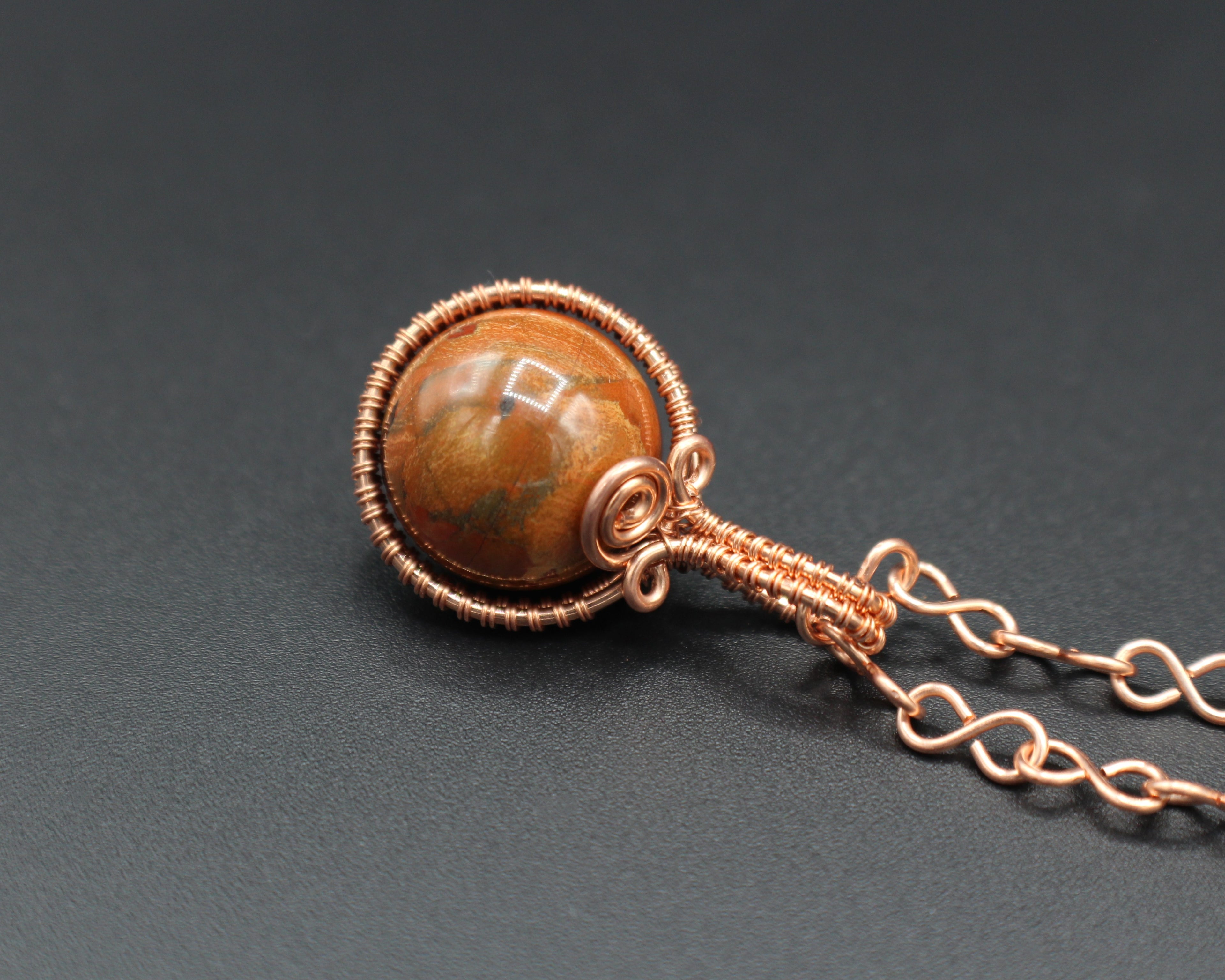Handcrafted Copper Jasper Pendant Necklace with Infinity Link Chain, 21"