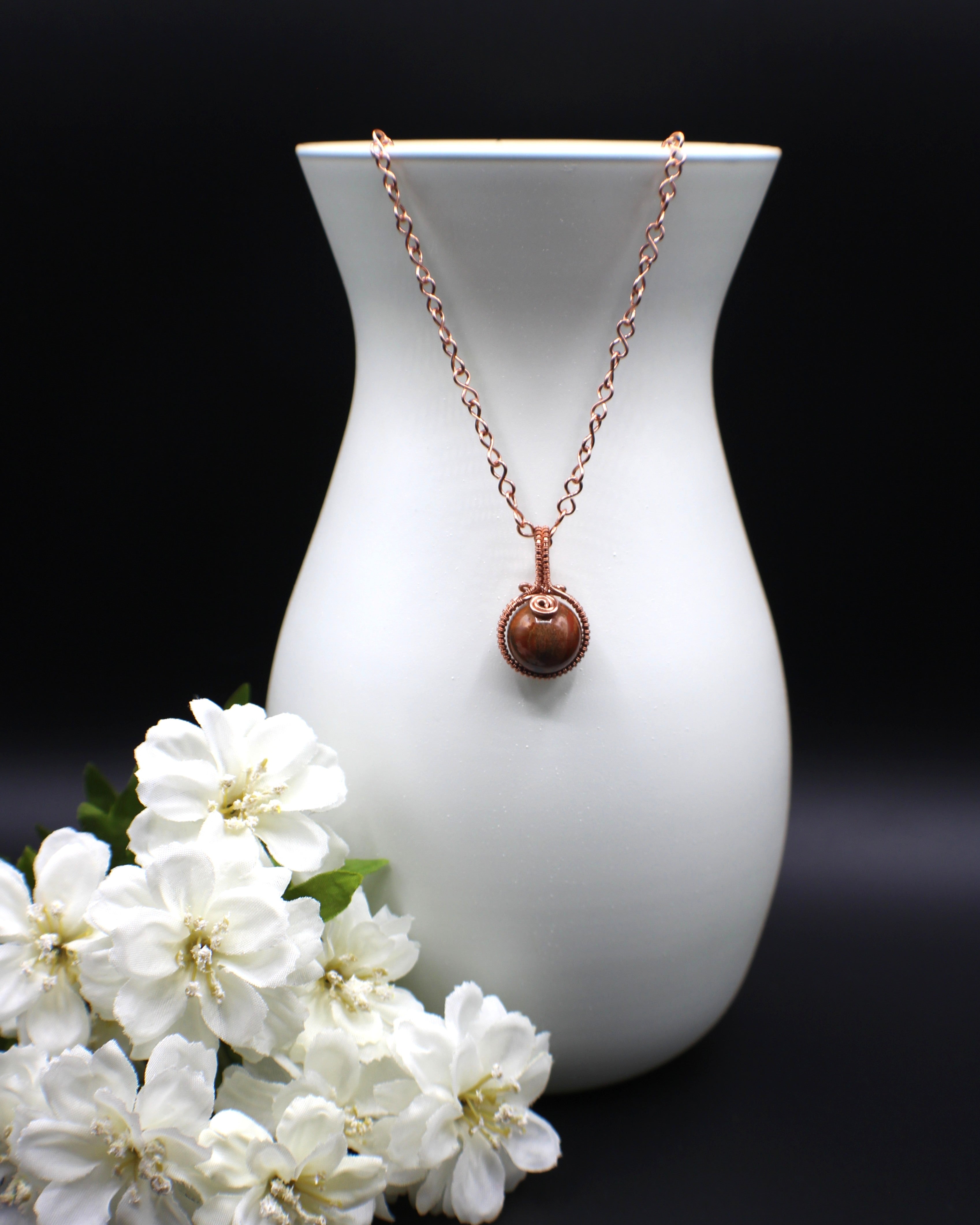 Handcrafted Copper Jasper Pendant Necklace with Infinity Link Chain, 21"