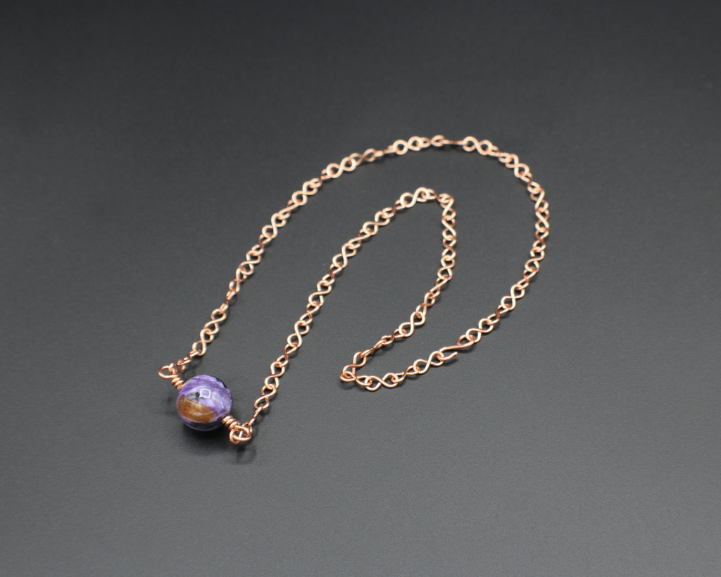 Handcrafted Purple Jasper Necklace with Copper Infinity Link Chain, 18"