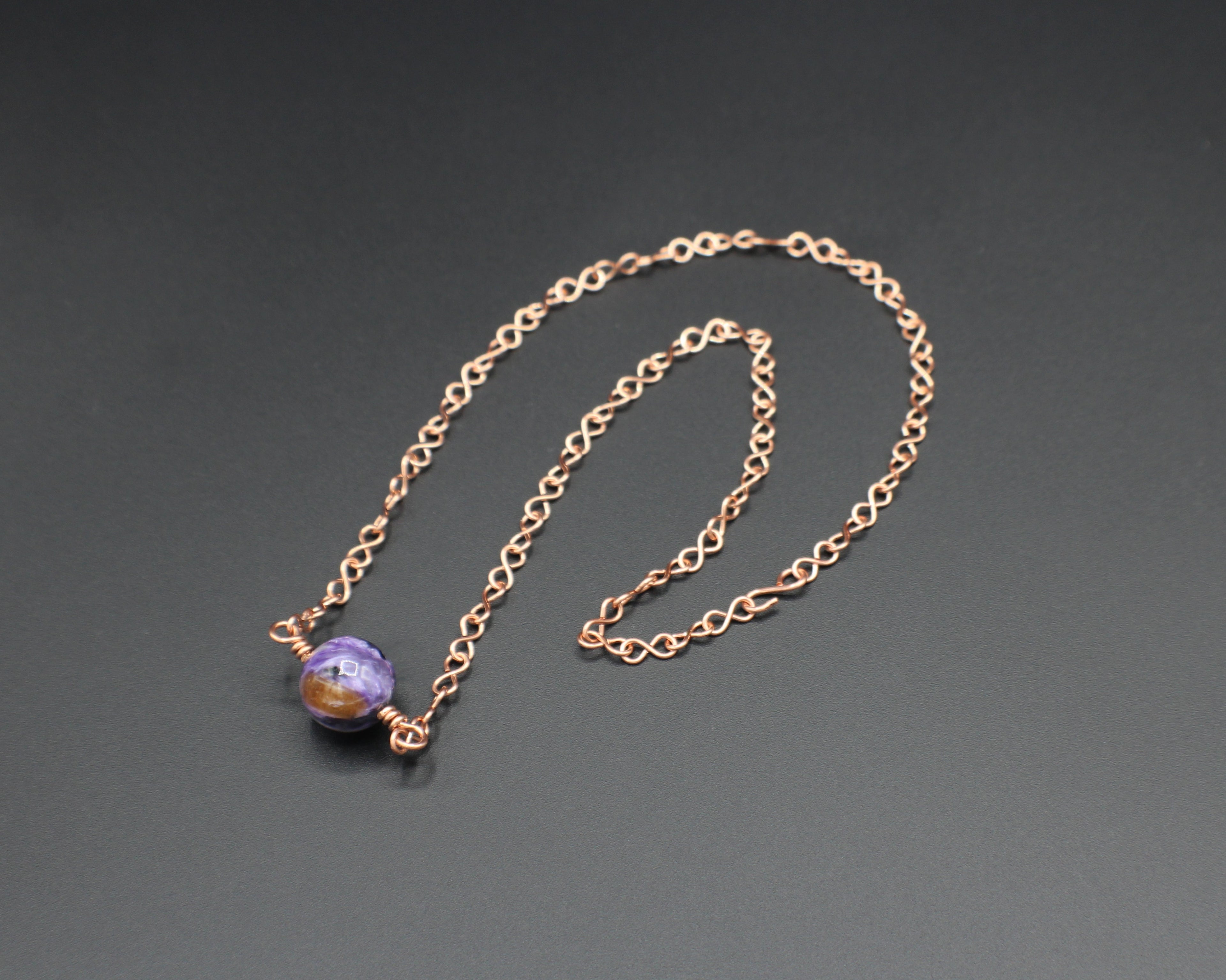 Handcrafted Purple Jasper Necklace with Copper Infinity Link Chain, 18"