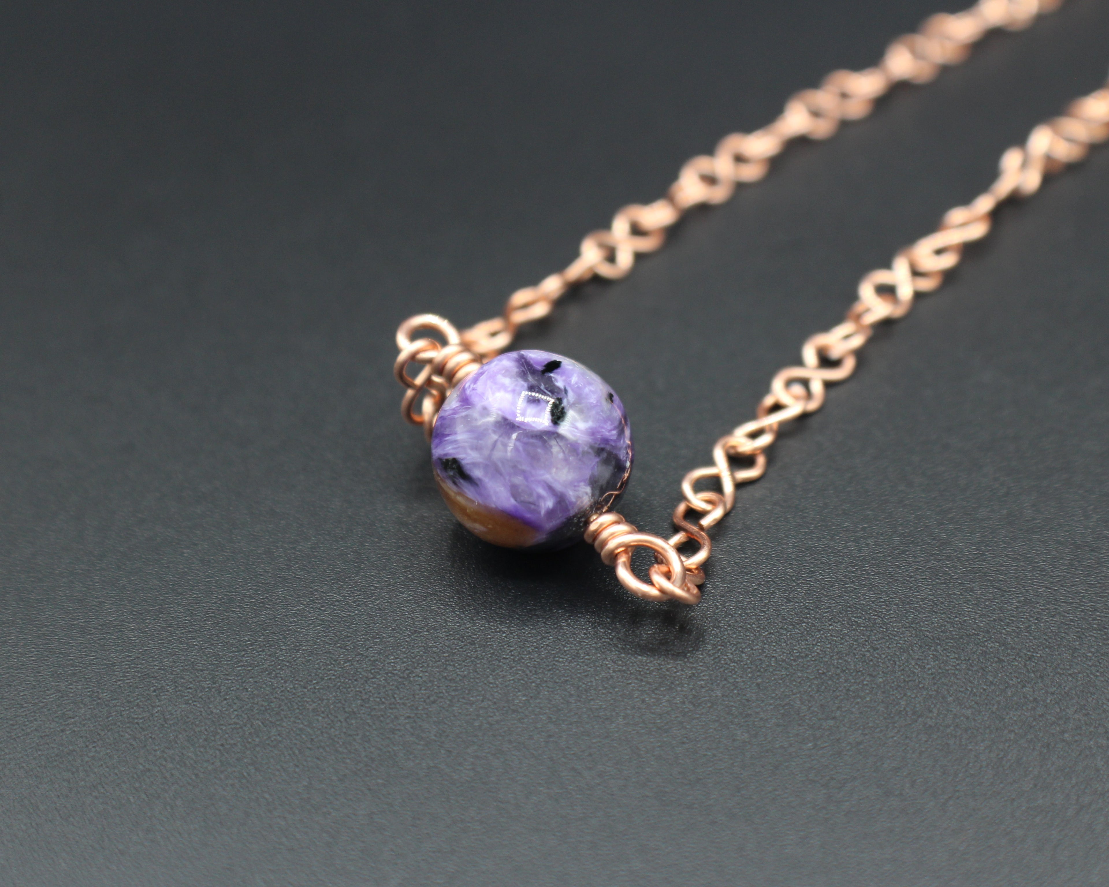 Handcrafted Purple Jasper Necklace with Copper Infinity Link Chain, 18"